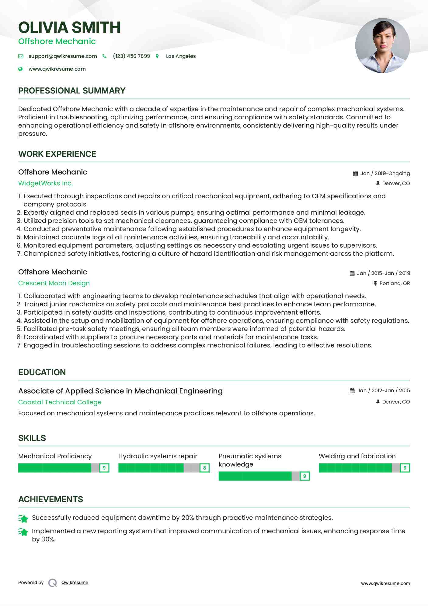 Offshore Mechanic Resume Template