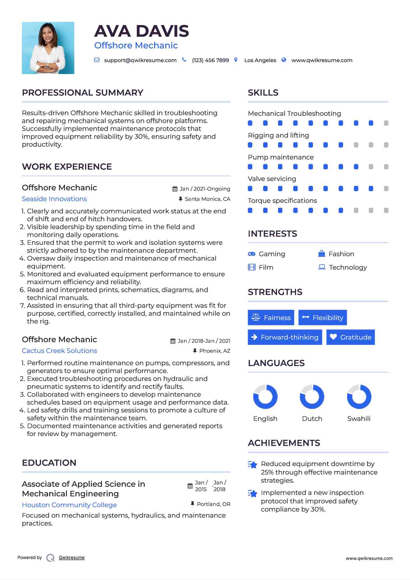 Offshore Mechanic Resume Template