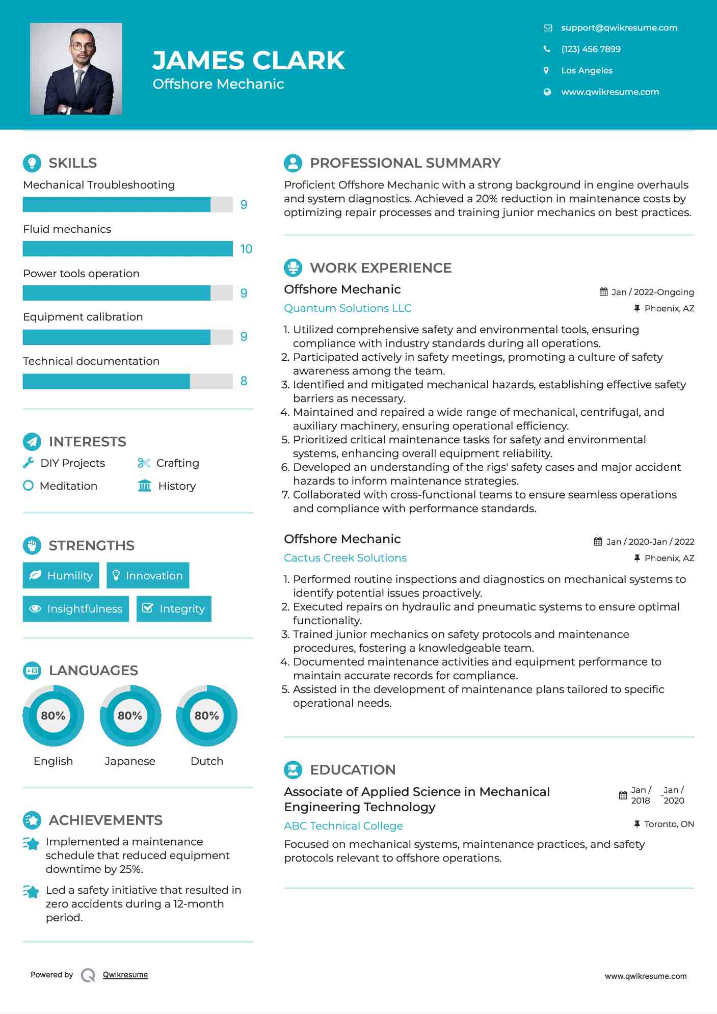 Offshore Mechanic Resume Example