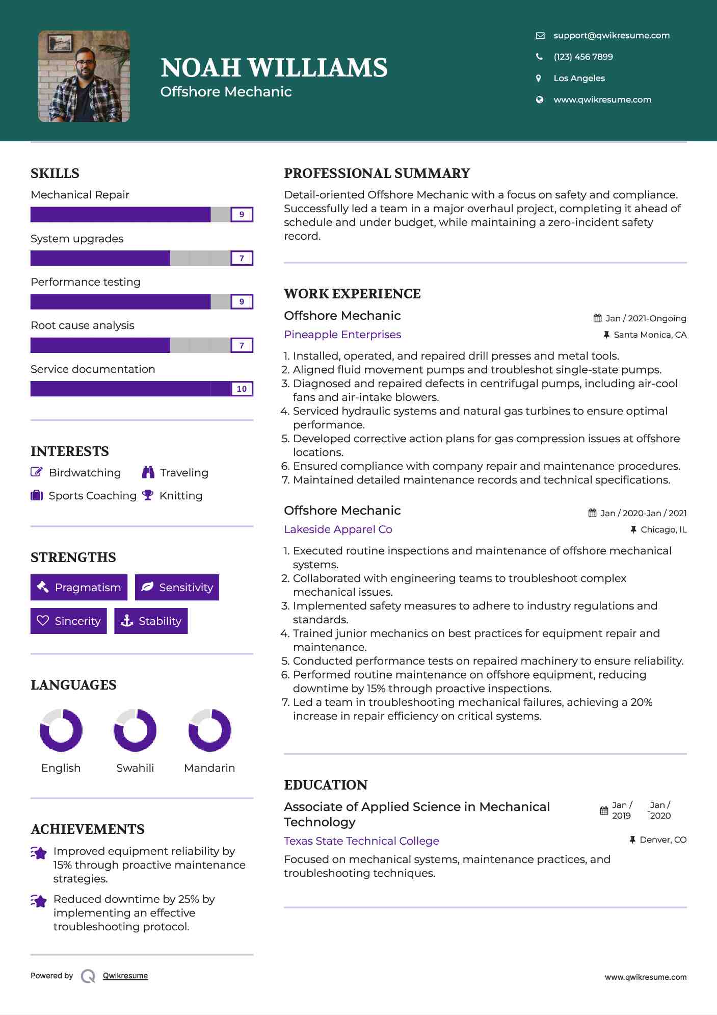 Offshore Mechanic Resume Format