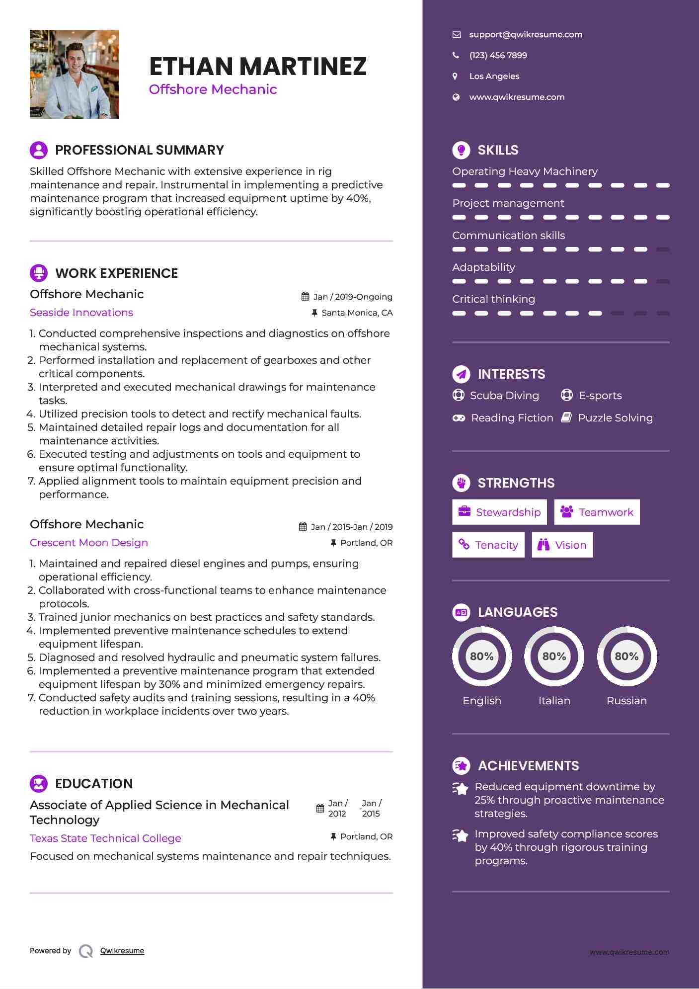 Offshore Mechanic Resume Model