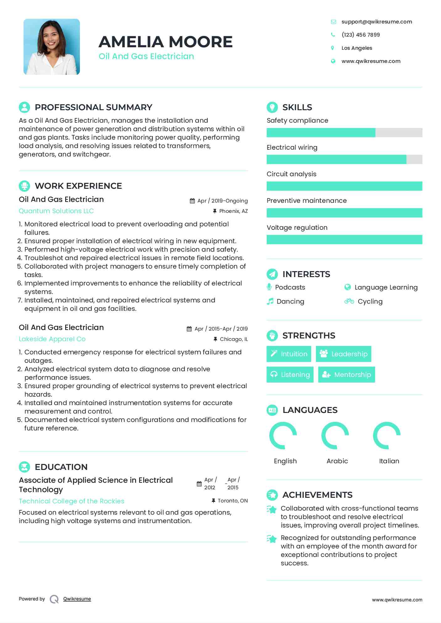 Oil And Gas Electrician Resume Format