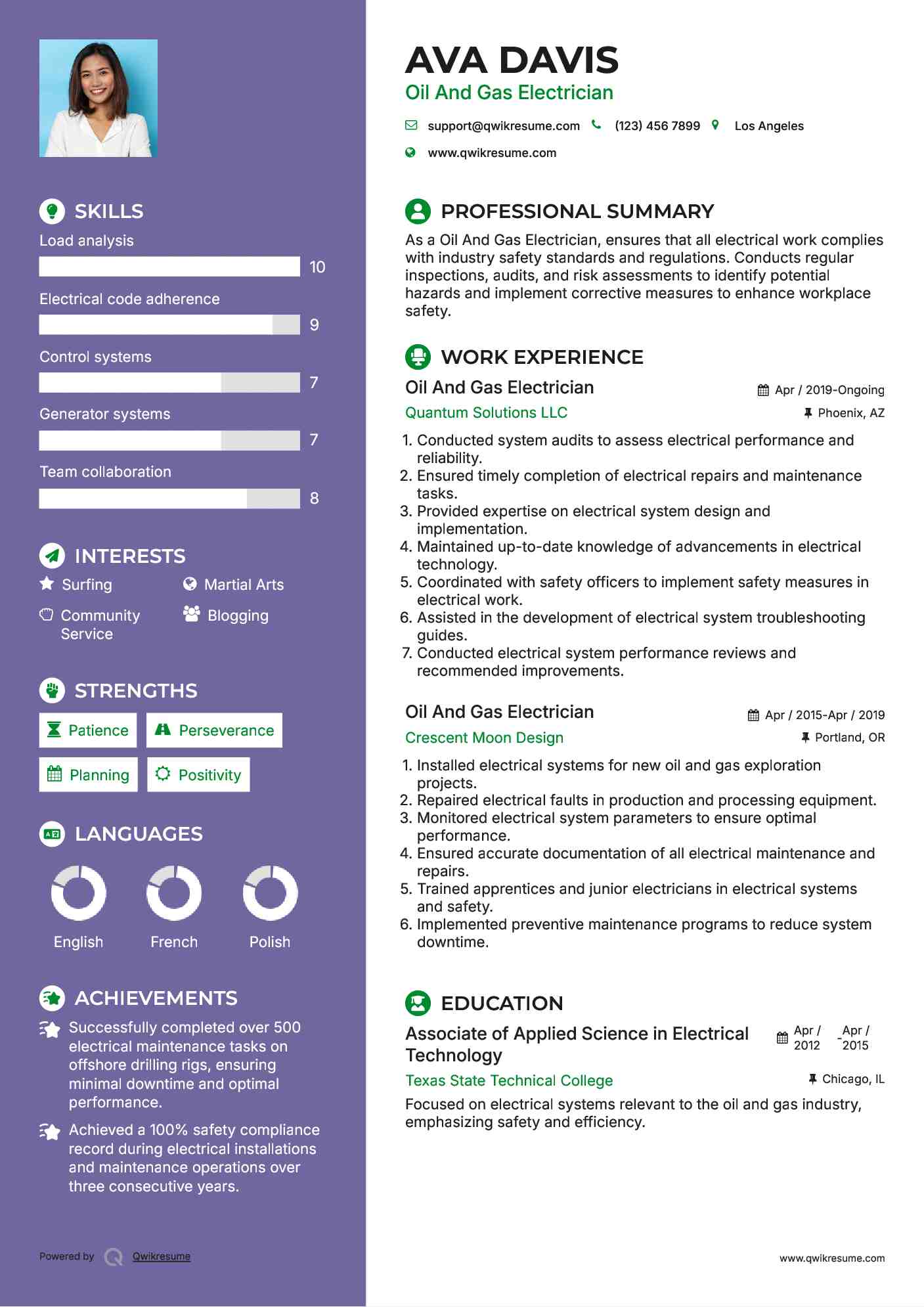 Oil And Gas Electrician Resume Model