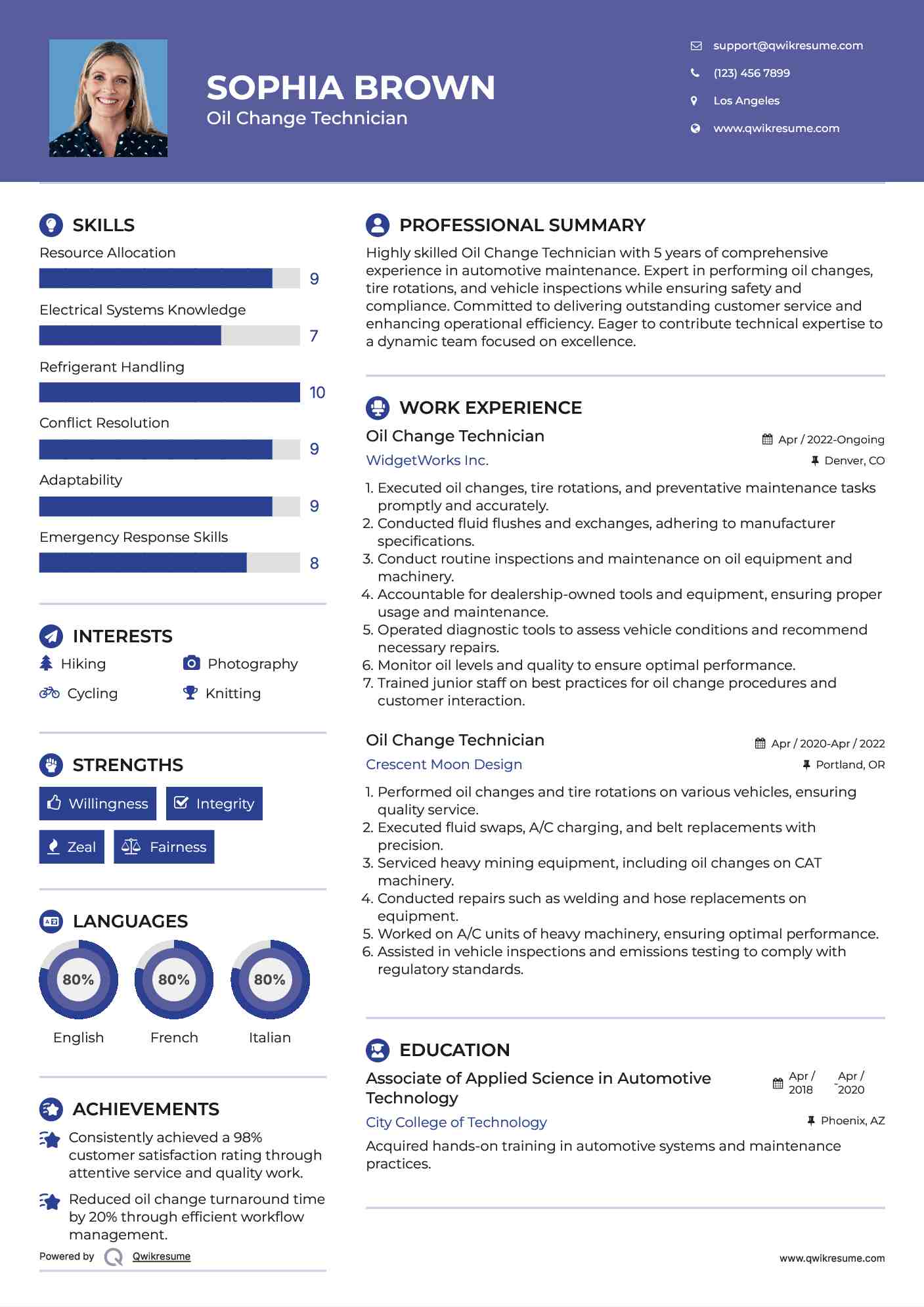 Oil Change Technician Resume Samples QwikResume