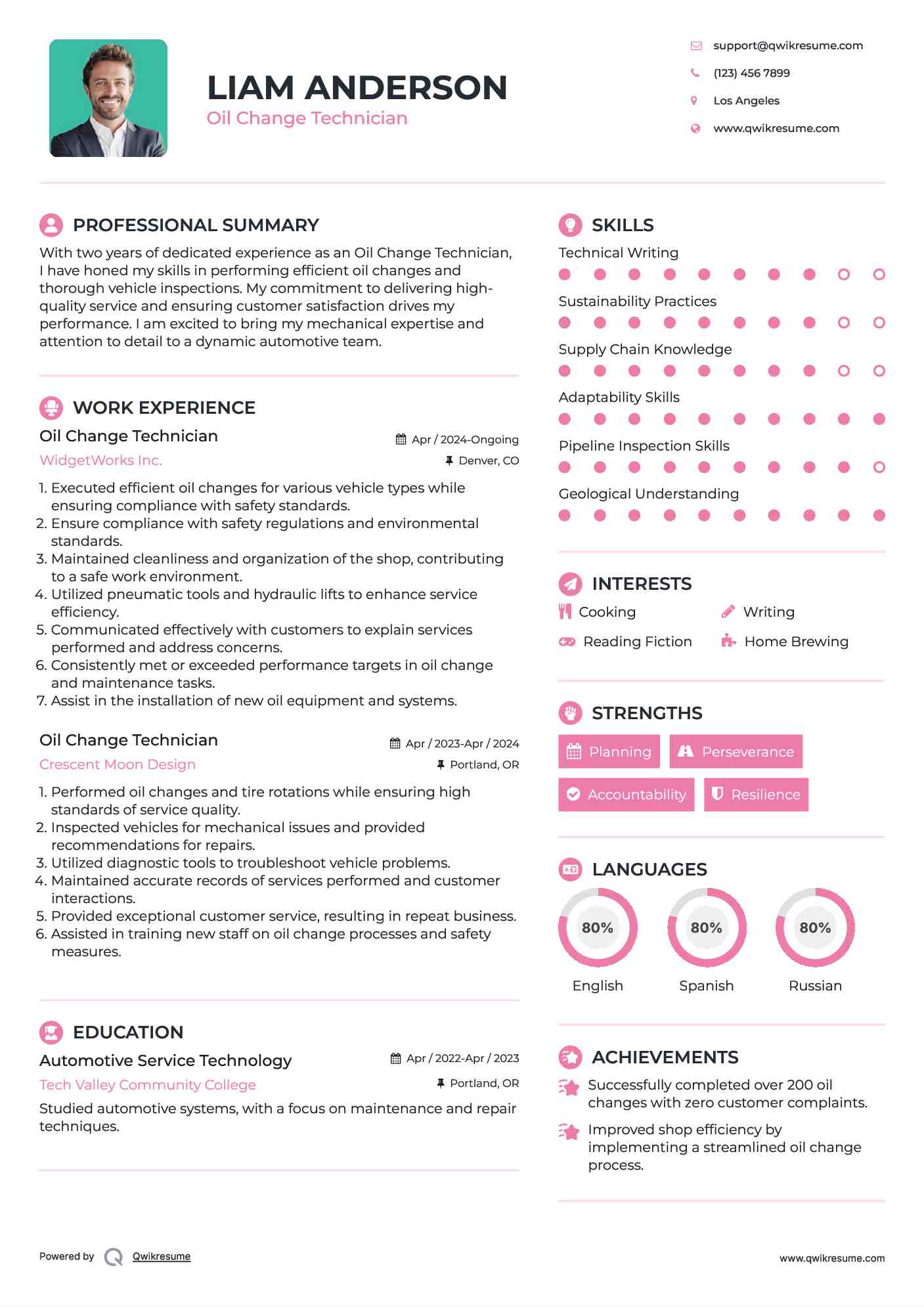 Oil Change Technician Resume Samples QwikResume