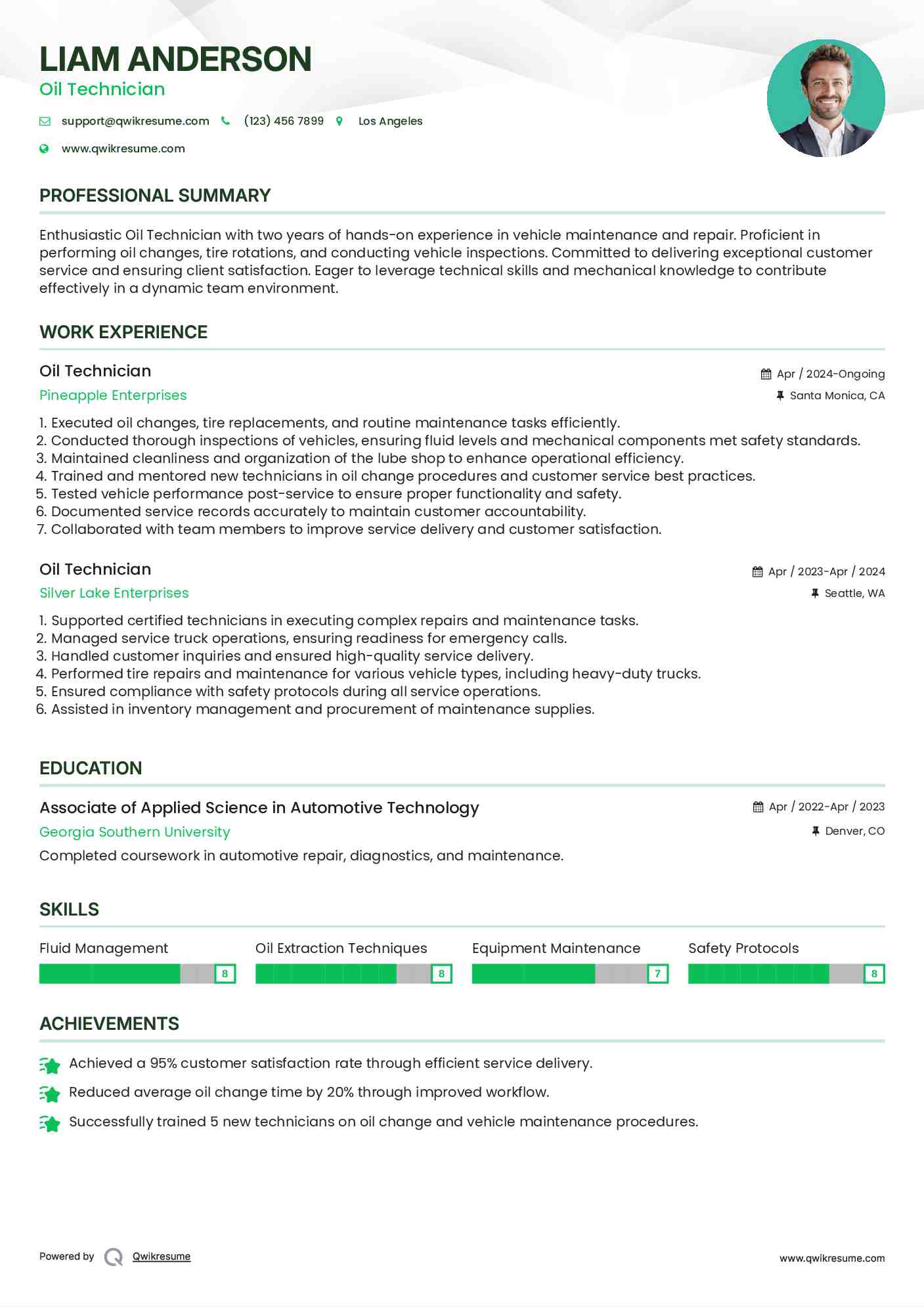 Oil Technician Resume Format