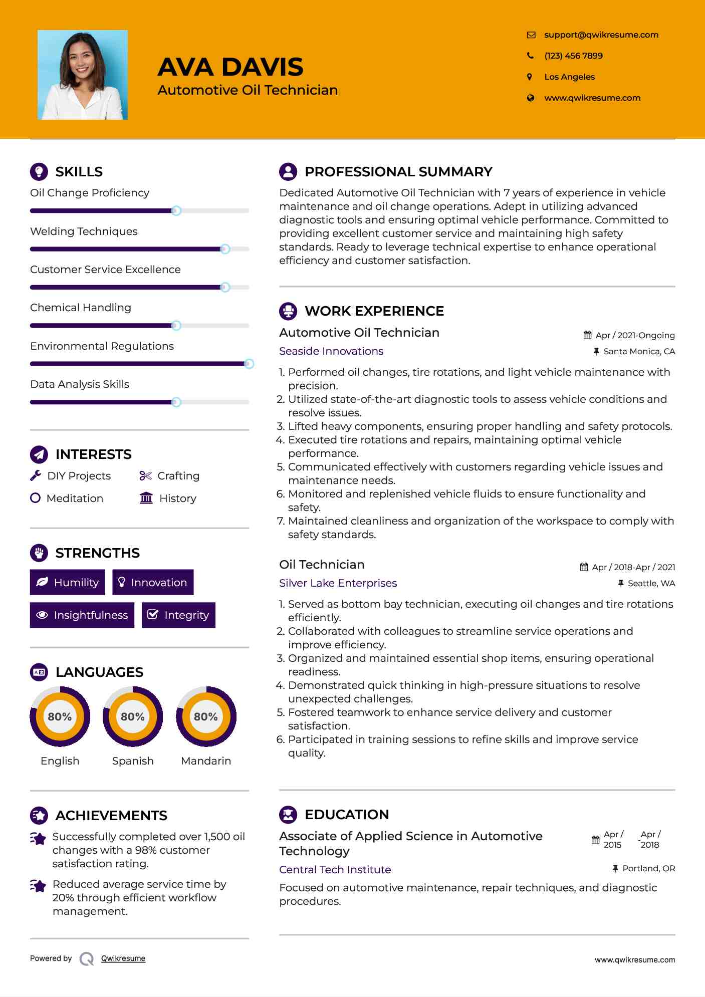 Oil Technician Resume Samples QwikResume