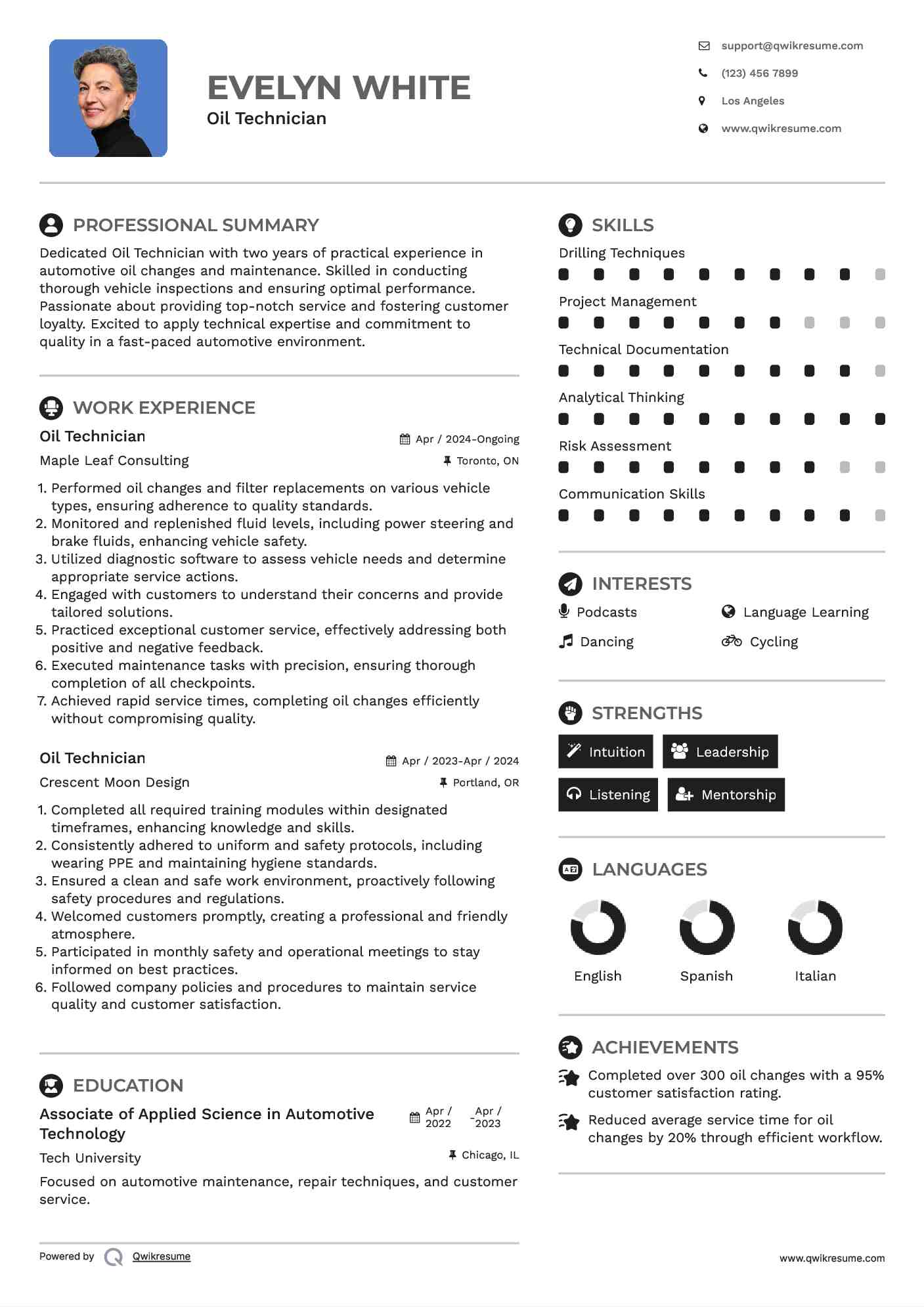 Oil Technician Resume Samples QwikResume