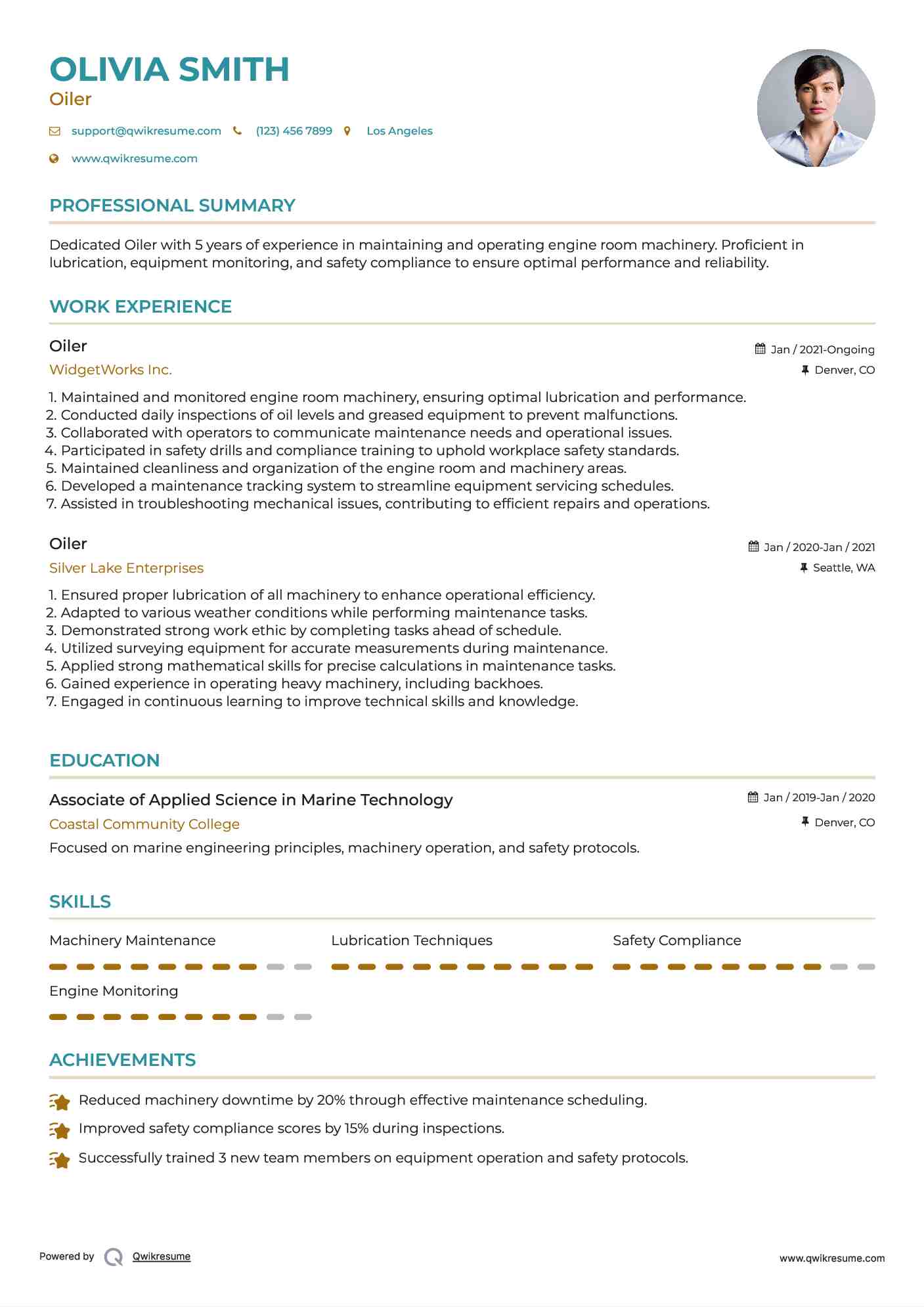 Oiler  Resume Example
