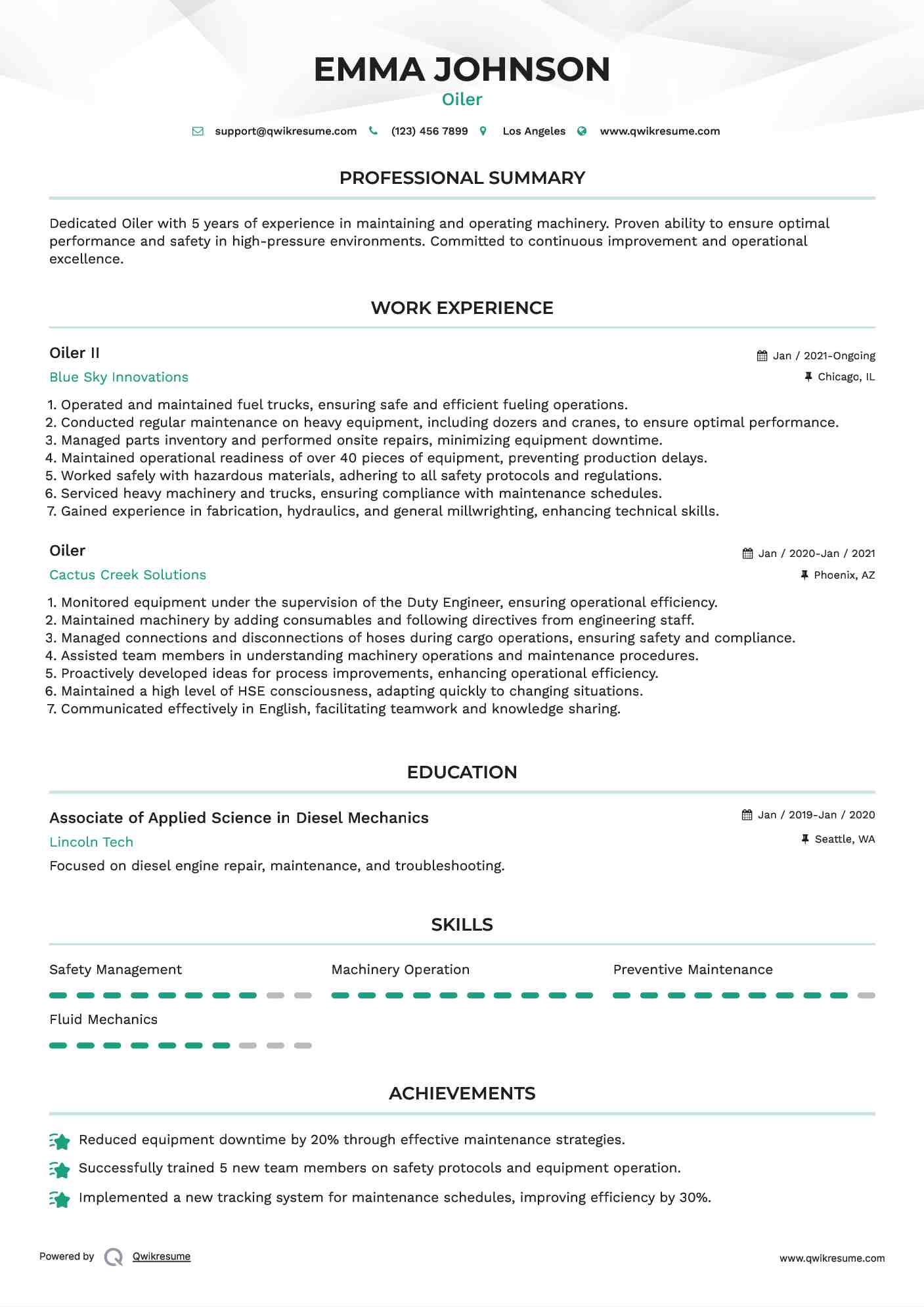 Oiler II Resume Template