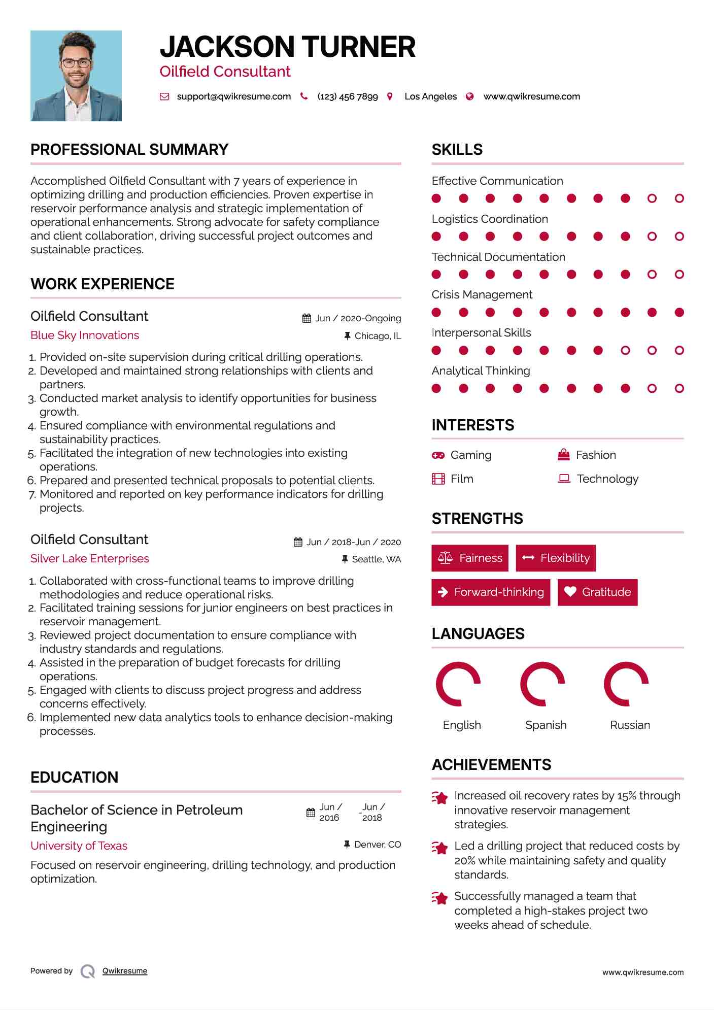 Oilfield Consultant Resume Sample