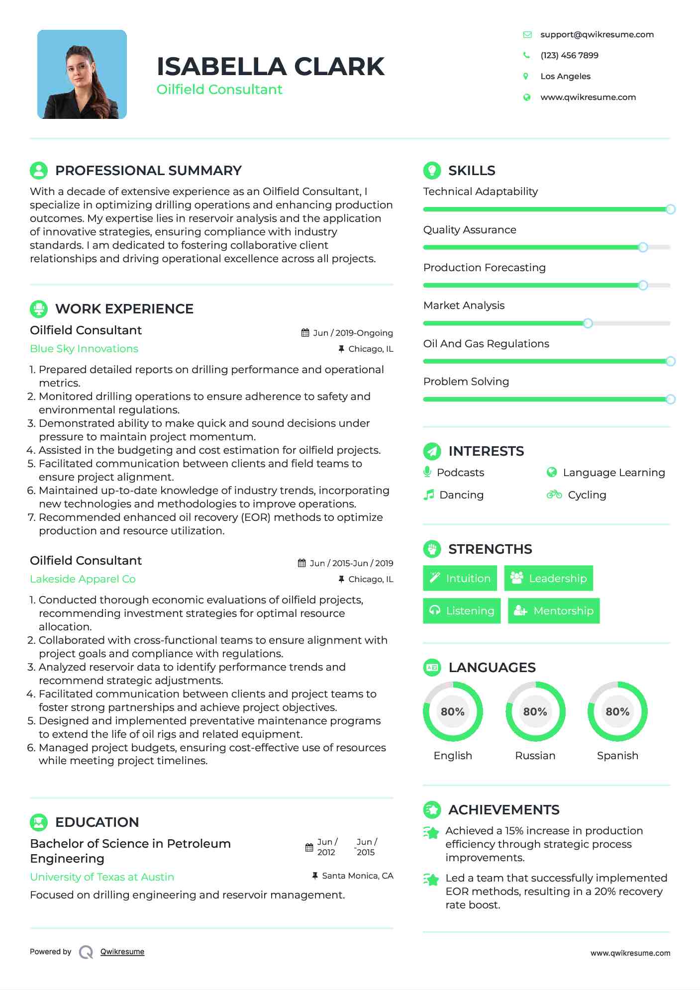Oilfield Consultant Resume Format