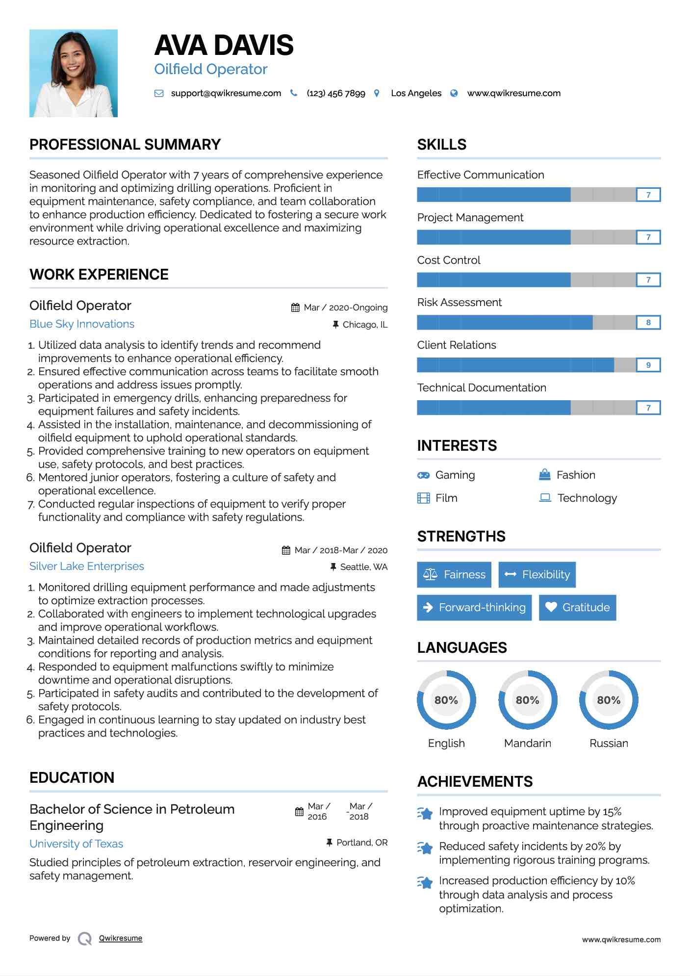 Oilfield Operator Resume Template