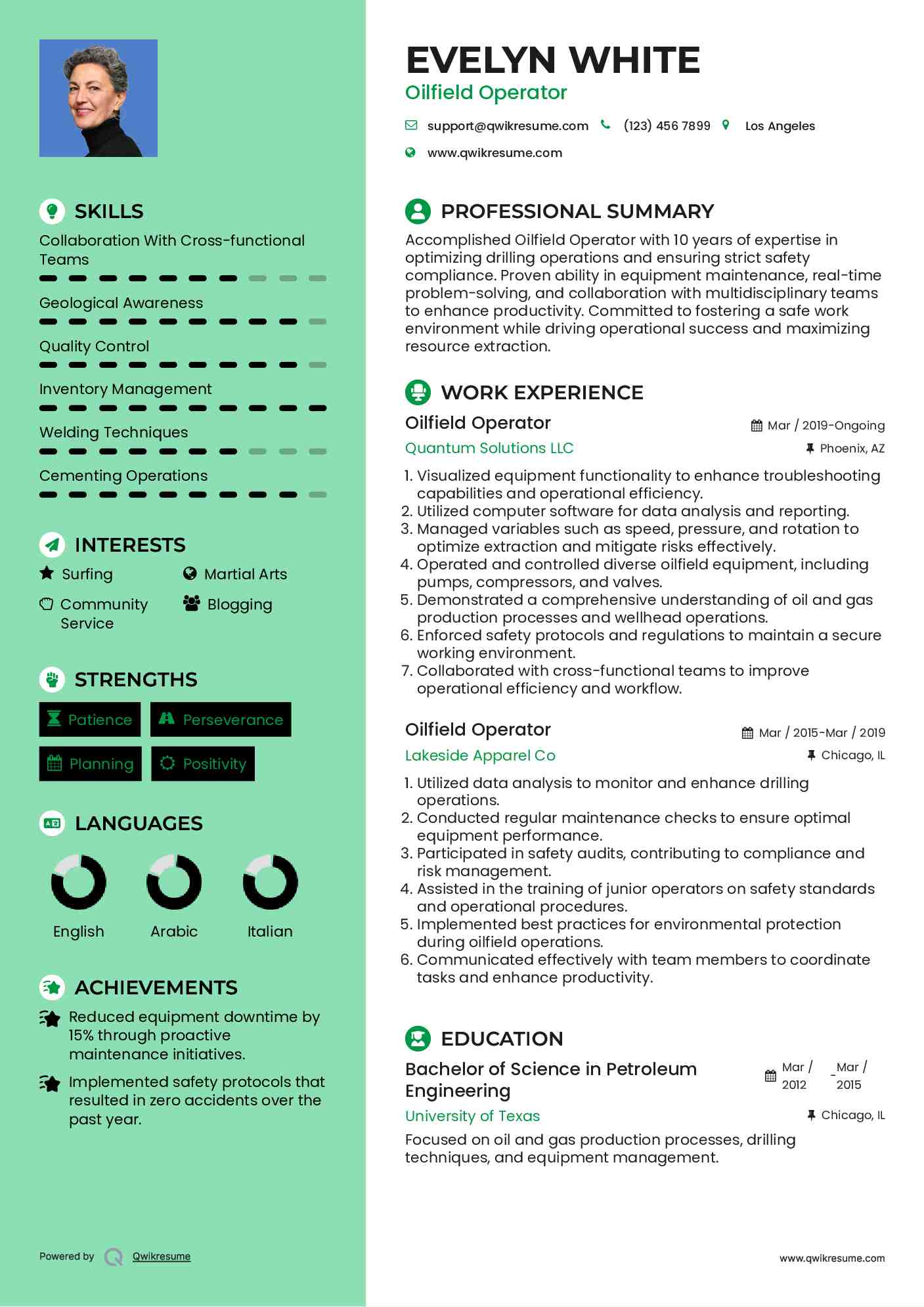 Oilfield Operator Resume Example