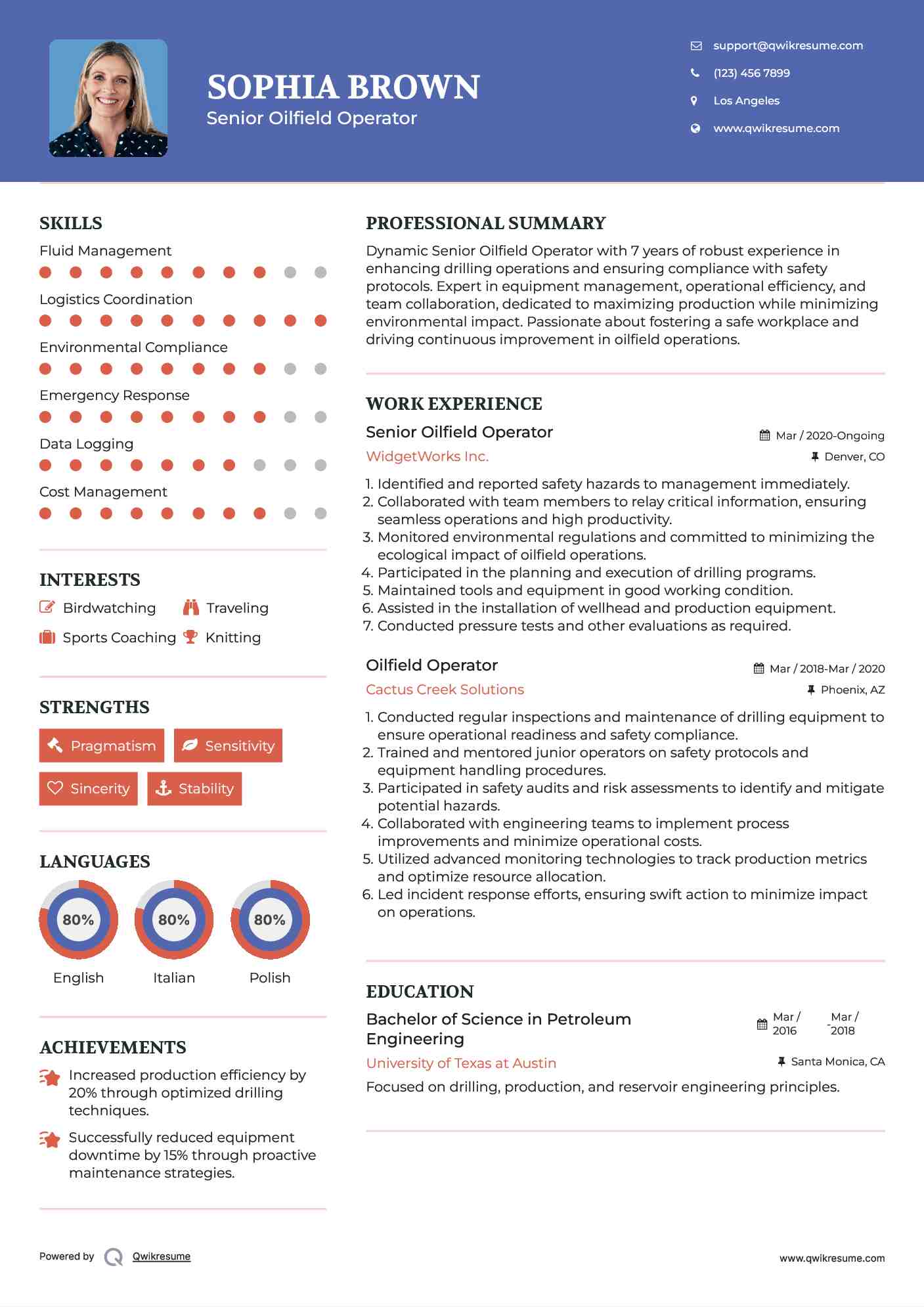 Senior Oilfield Operator Resume Template