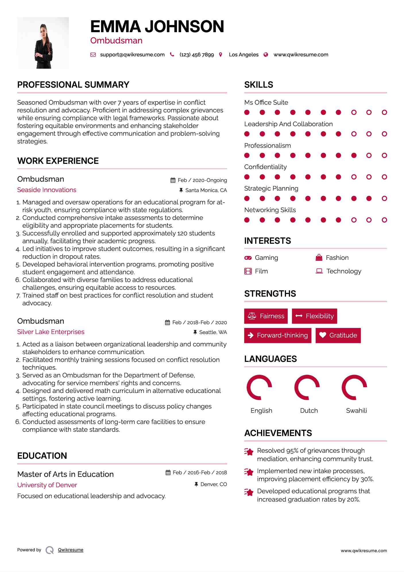 Ombudsman Resume Example