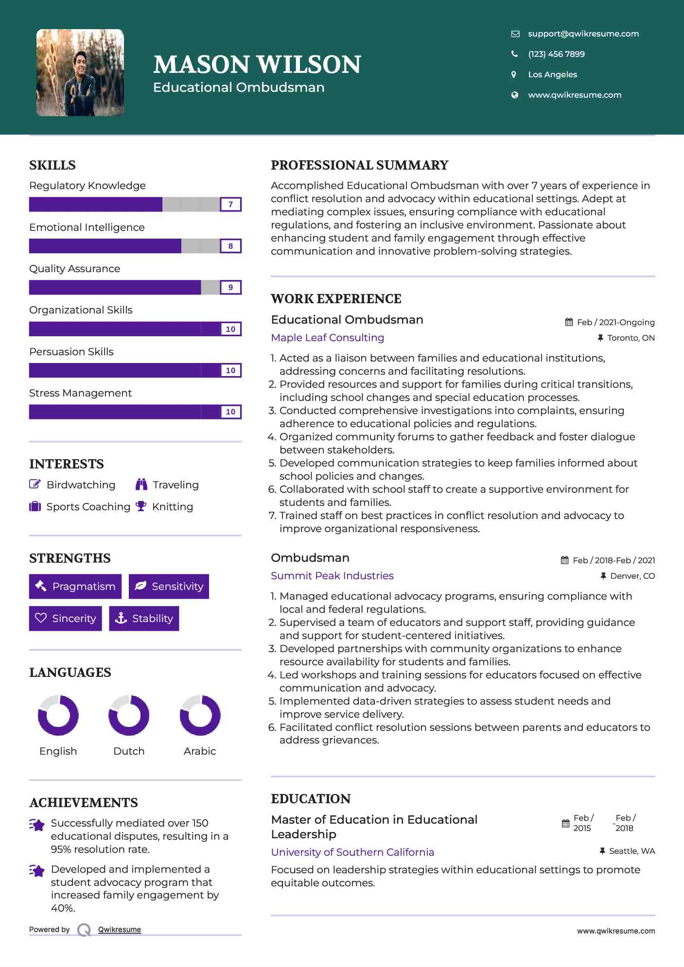 Educational Ombudsman Resume Template