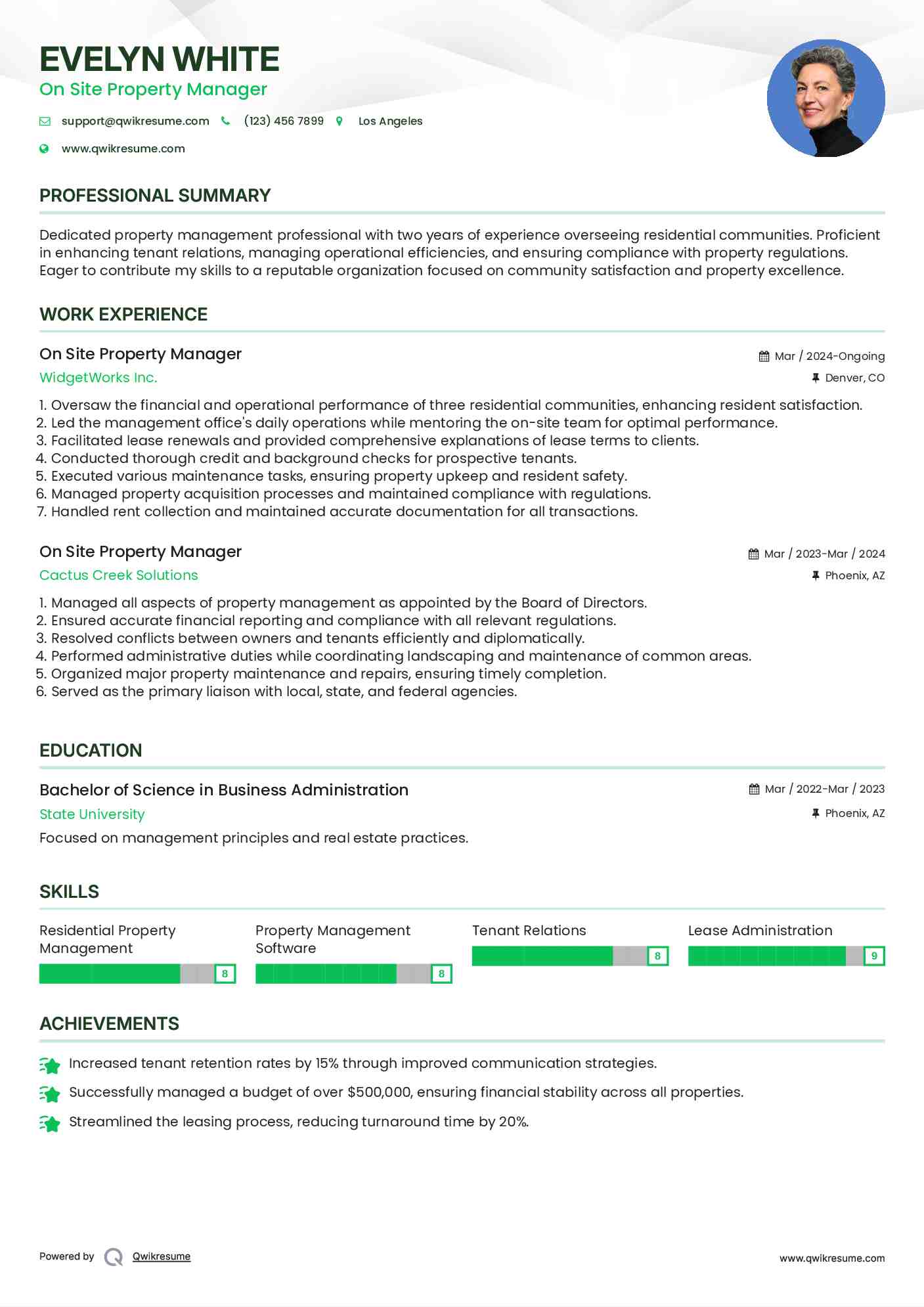 On Site Property Manager Resume Format