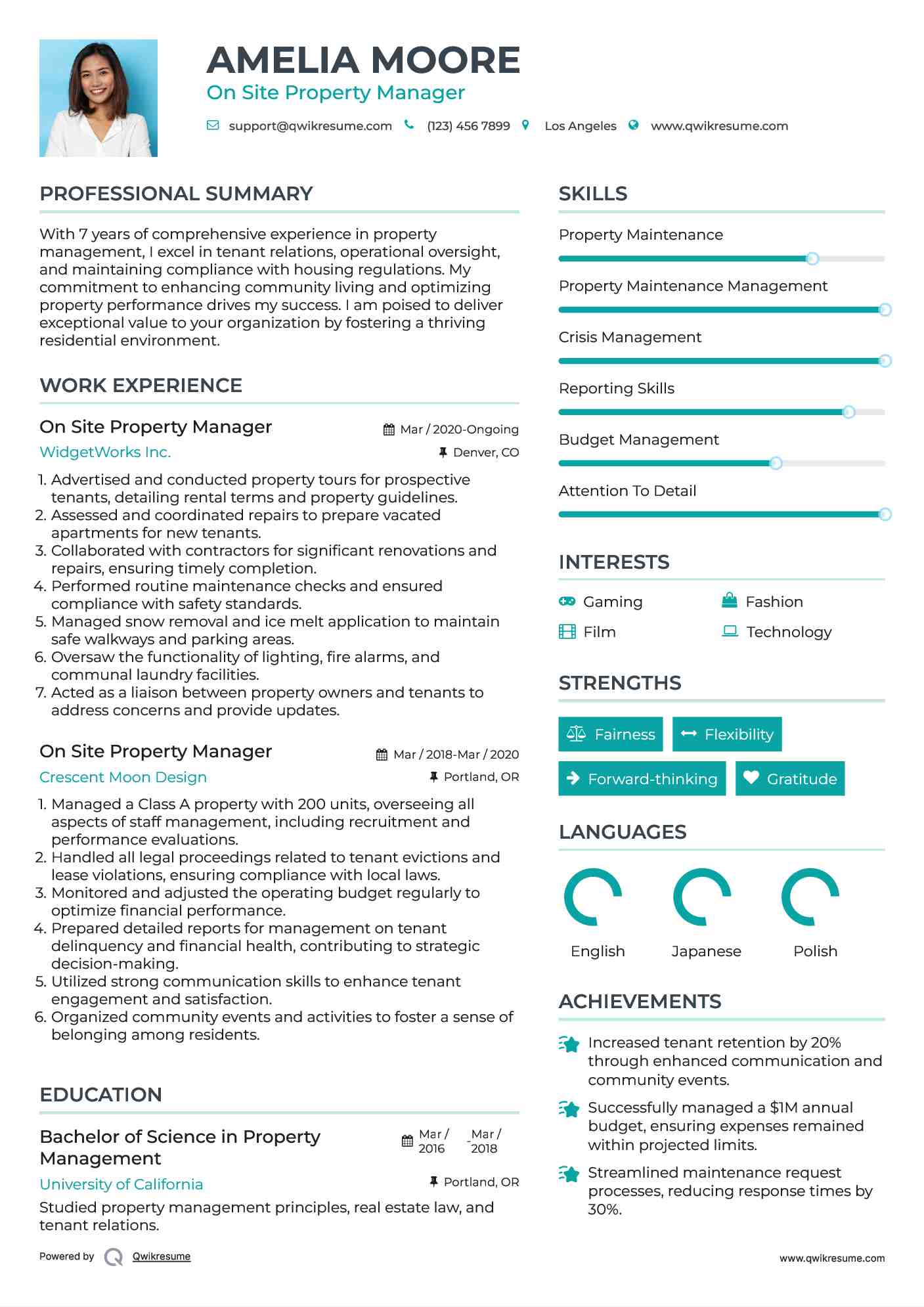 On Site Property Manager Resume Sample