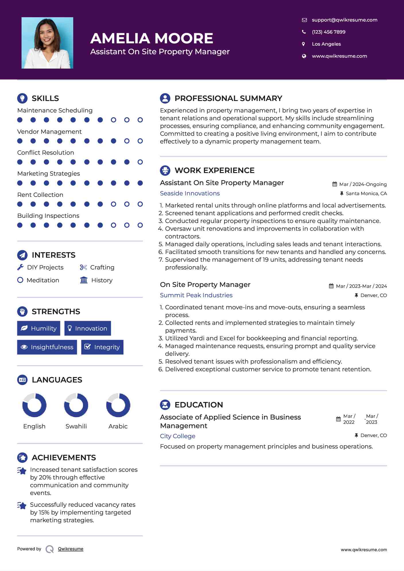 Assistant On Site Property Manager  Resume Model