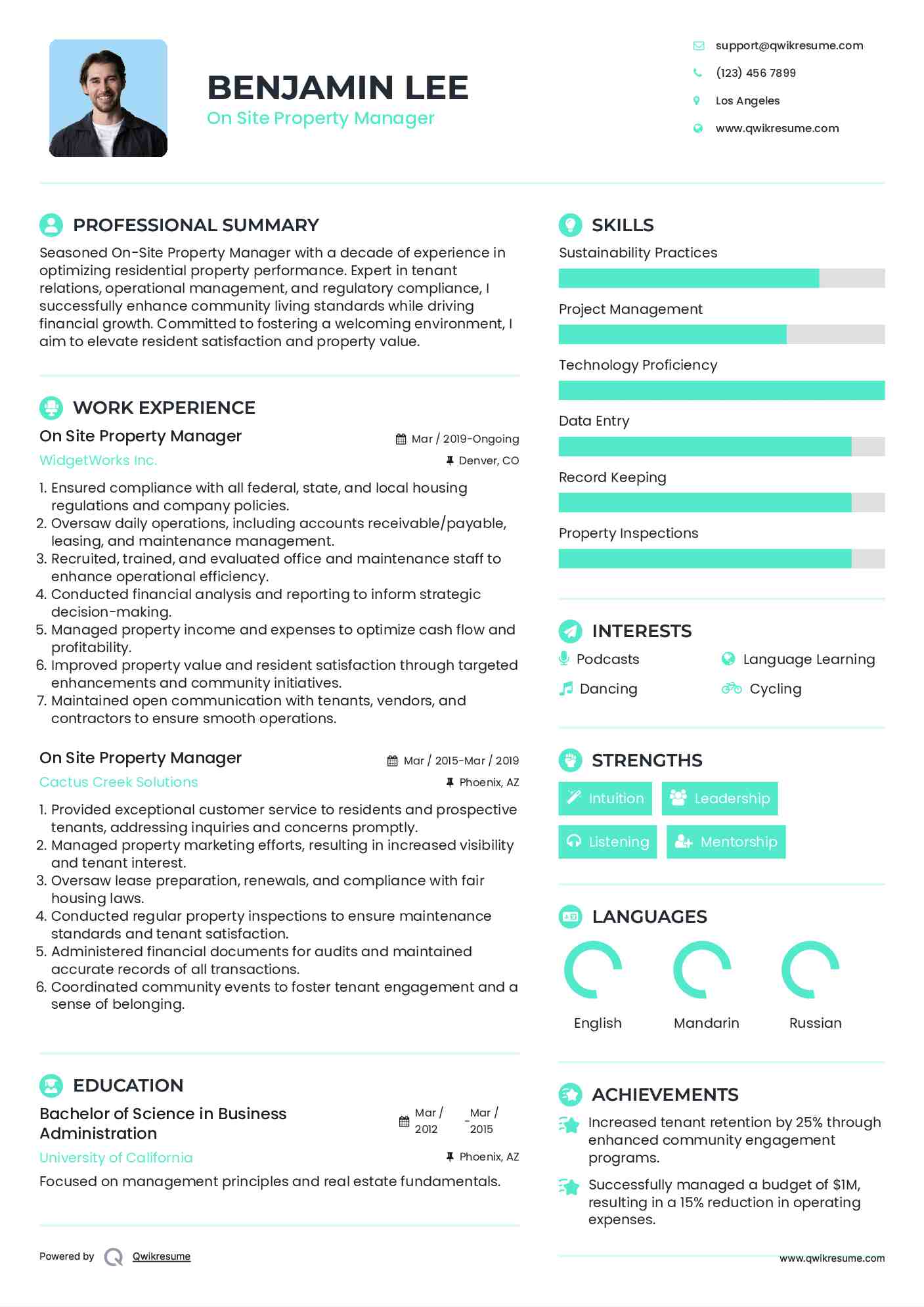 On Site Property Manager Resume Format
