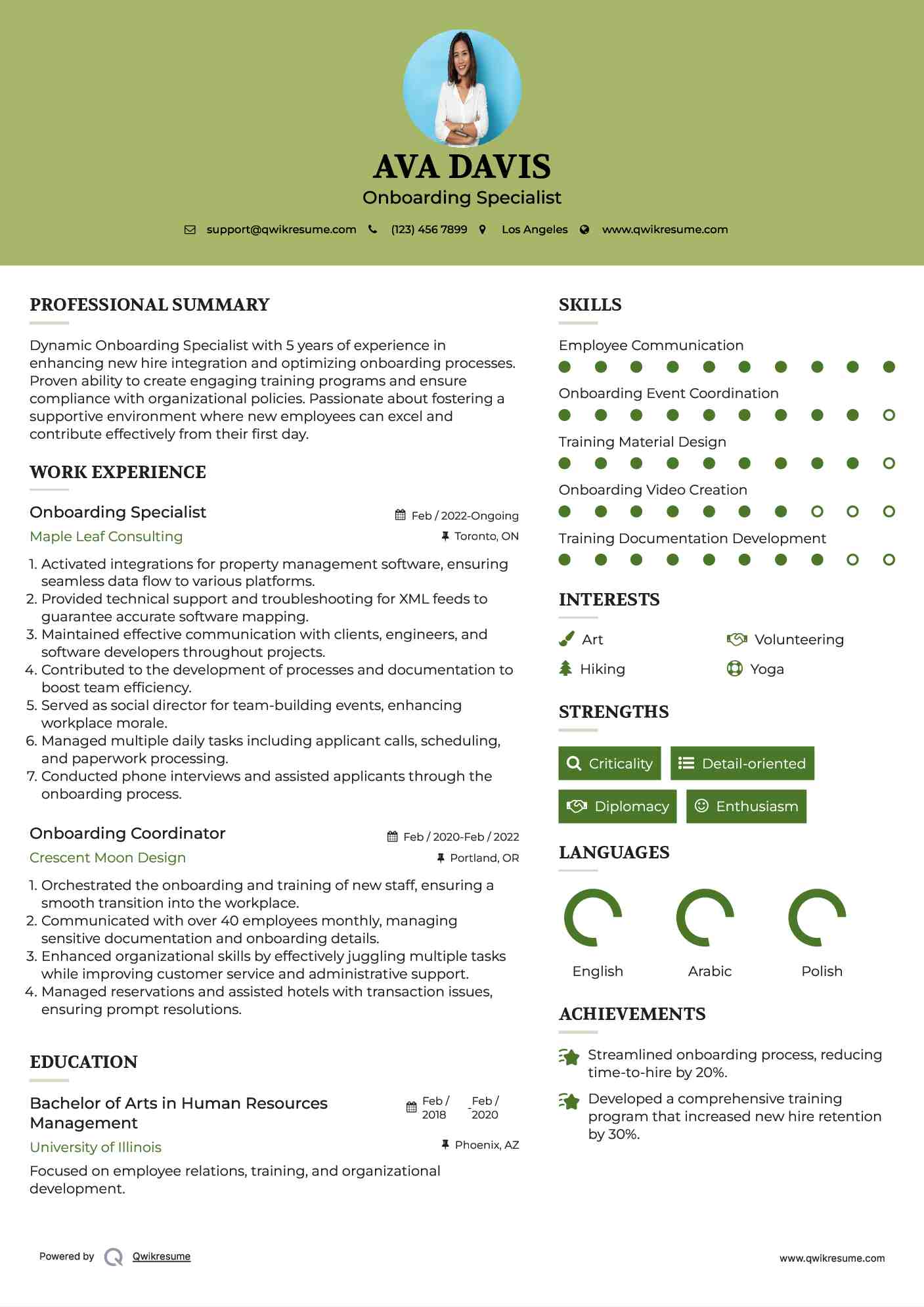 Onboarding Specialist Resume Sample