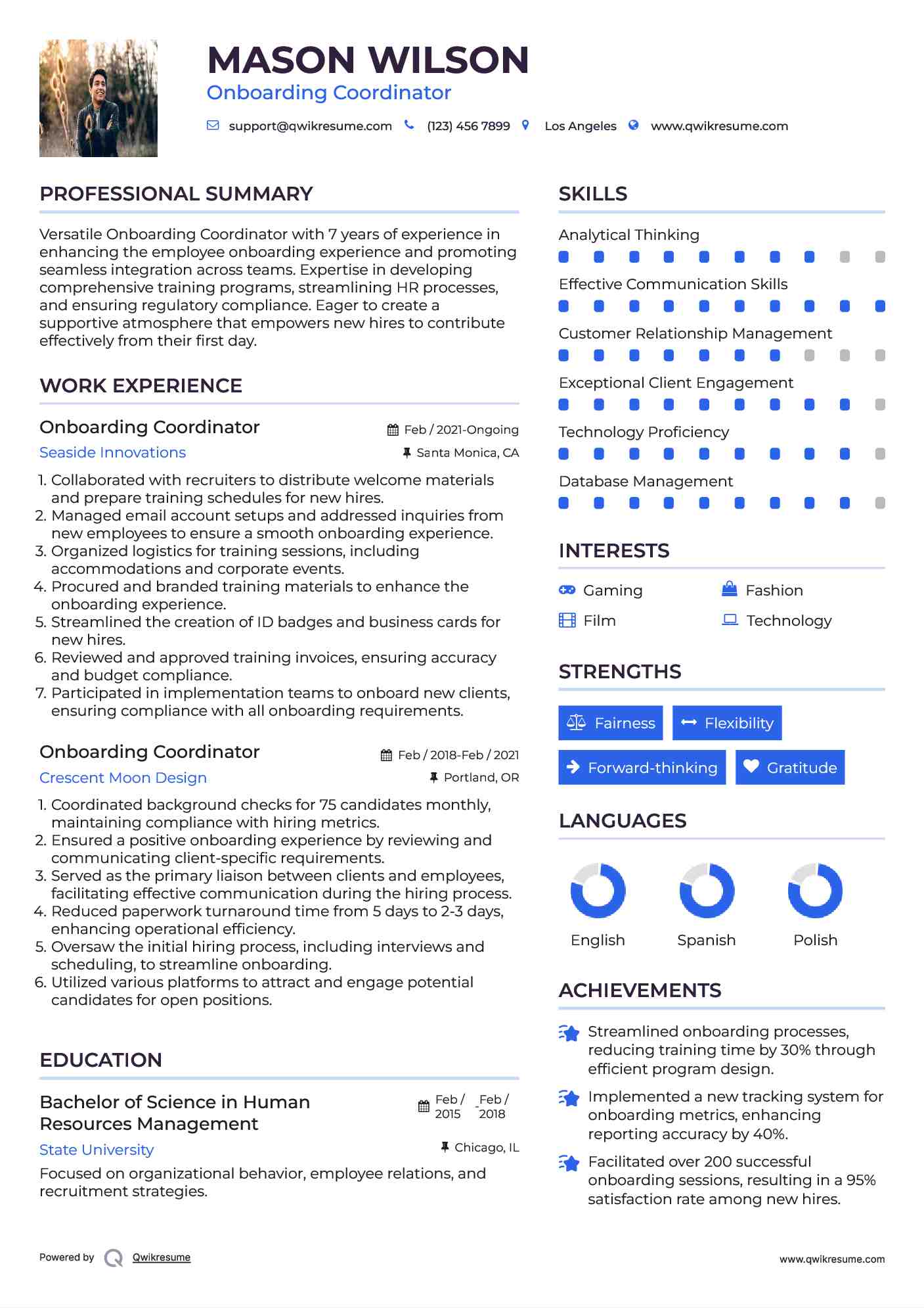 Onboarding Coordinator Resume Format