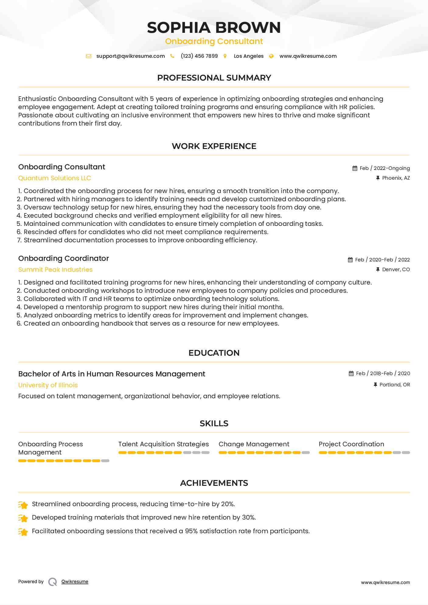 Onboarding Consultant Resume Template