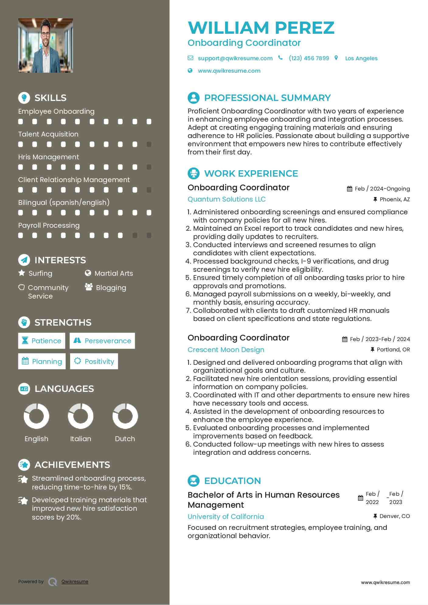 Onboarding Coordinator Resume Model