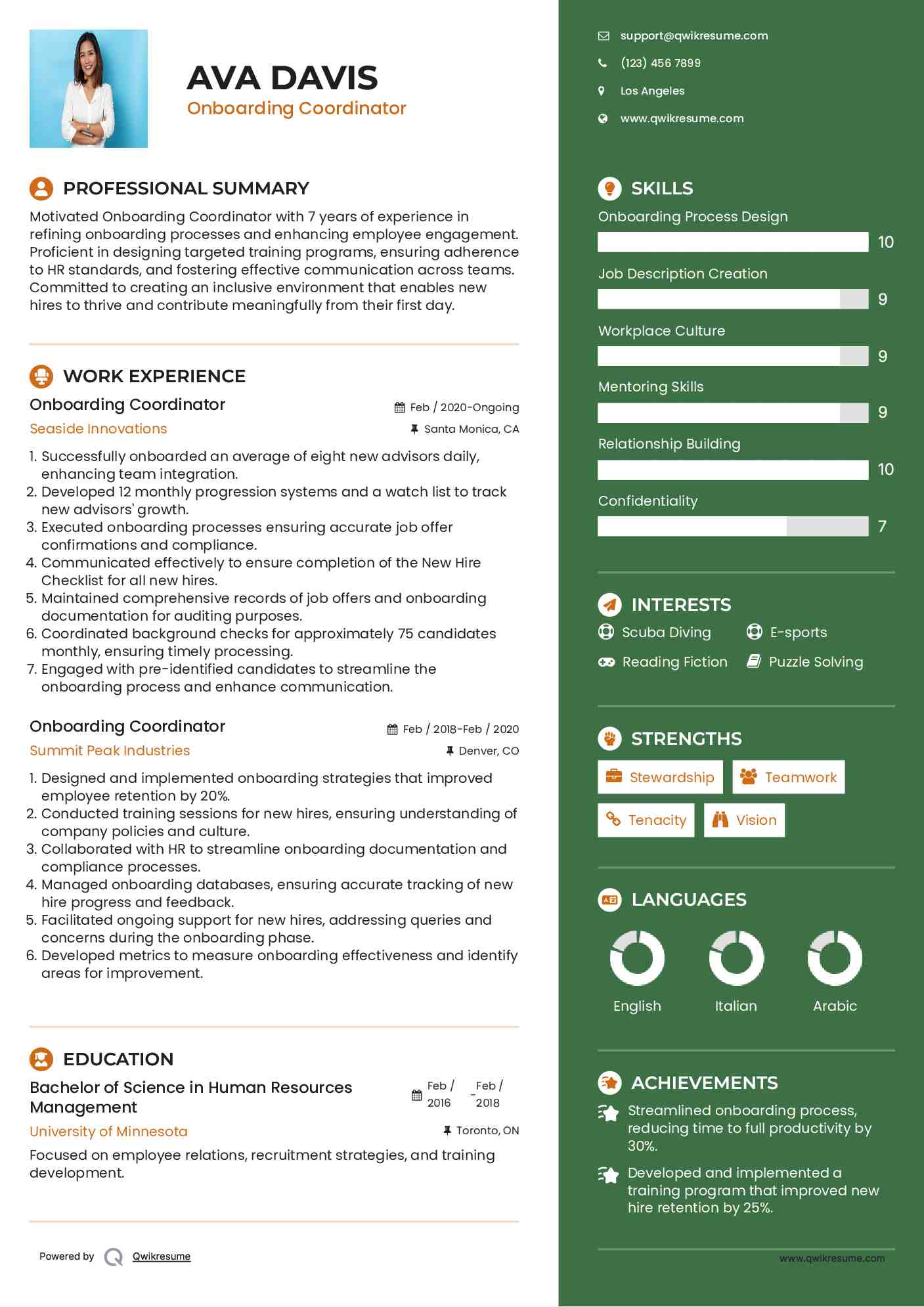 Onboarding Coordinator Resume Template