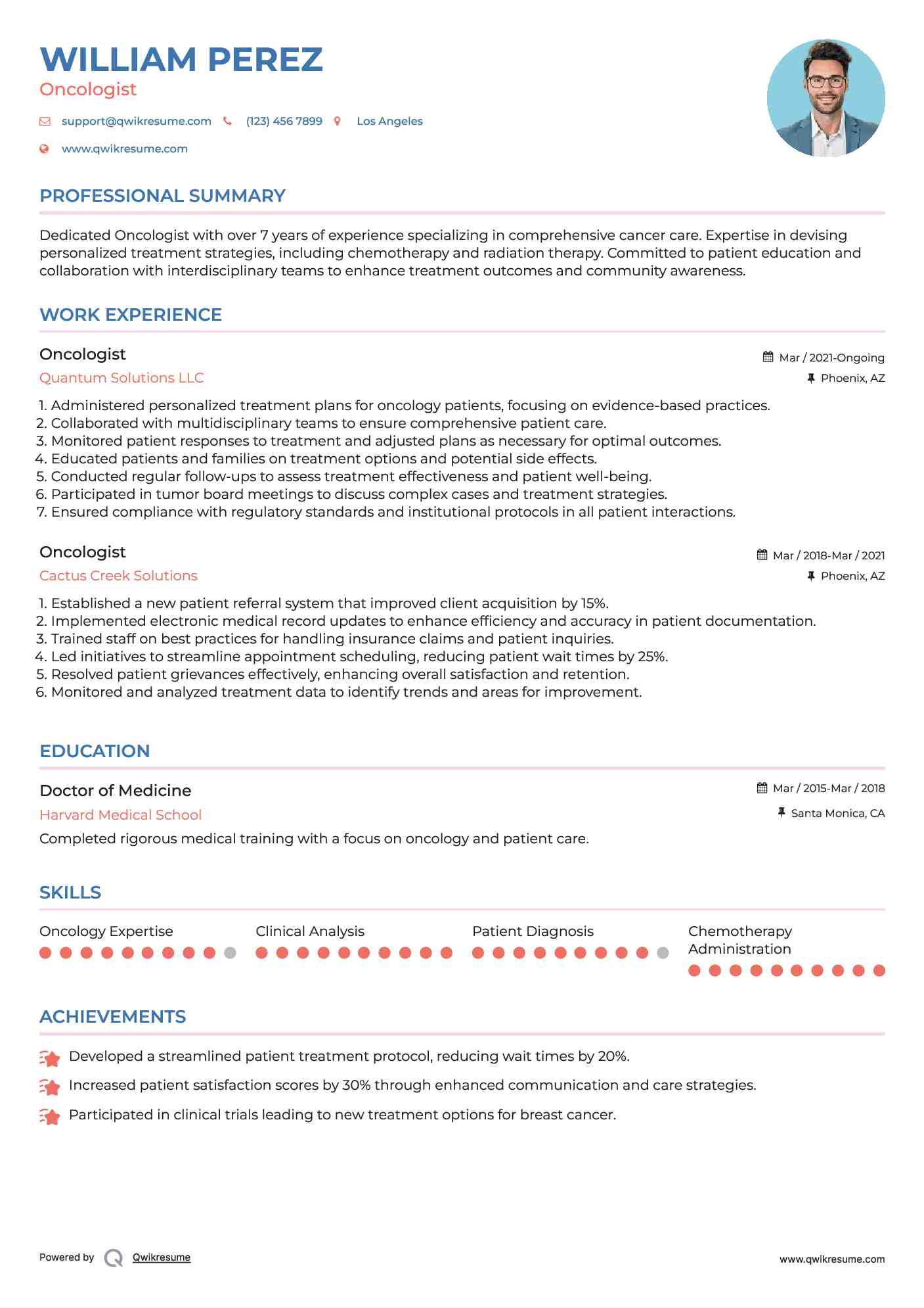 Oncologist Resume Model