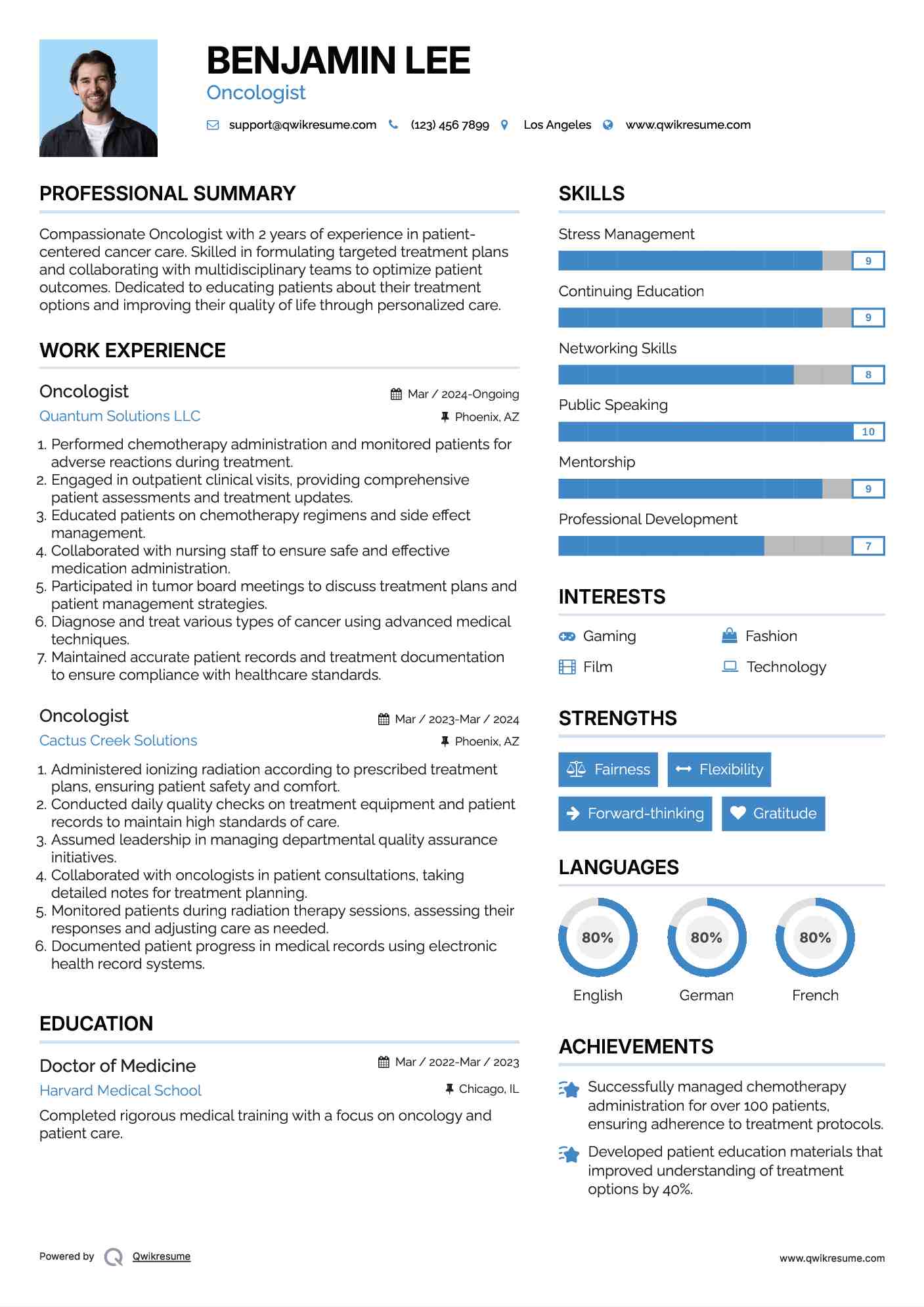 Oncologist Resume Format