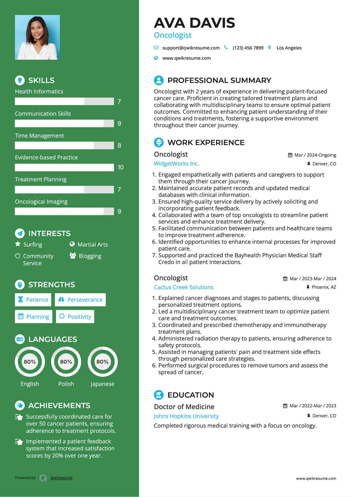 Oncologist Resume Example