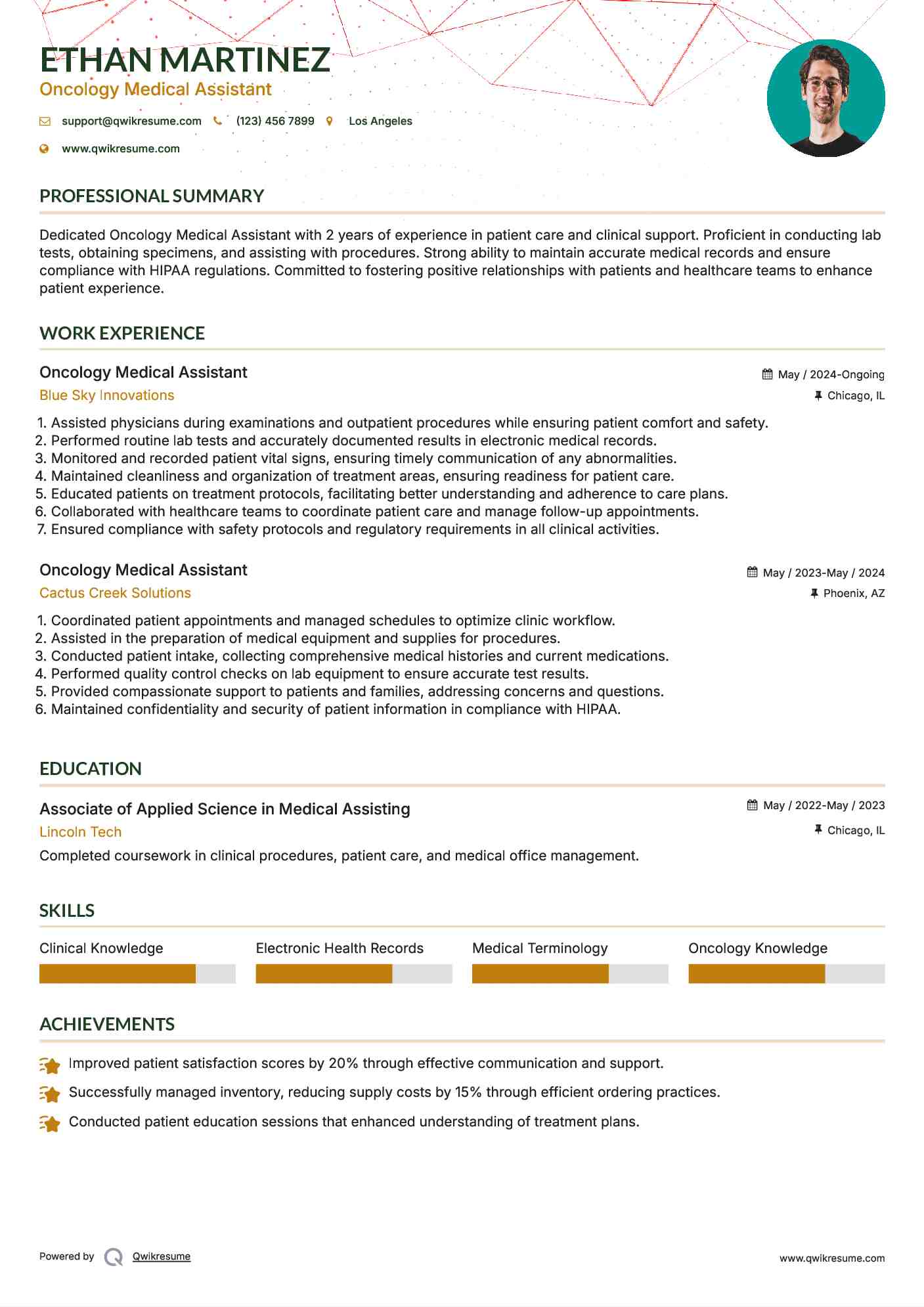Oncology Medical Assistant Resume Example