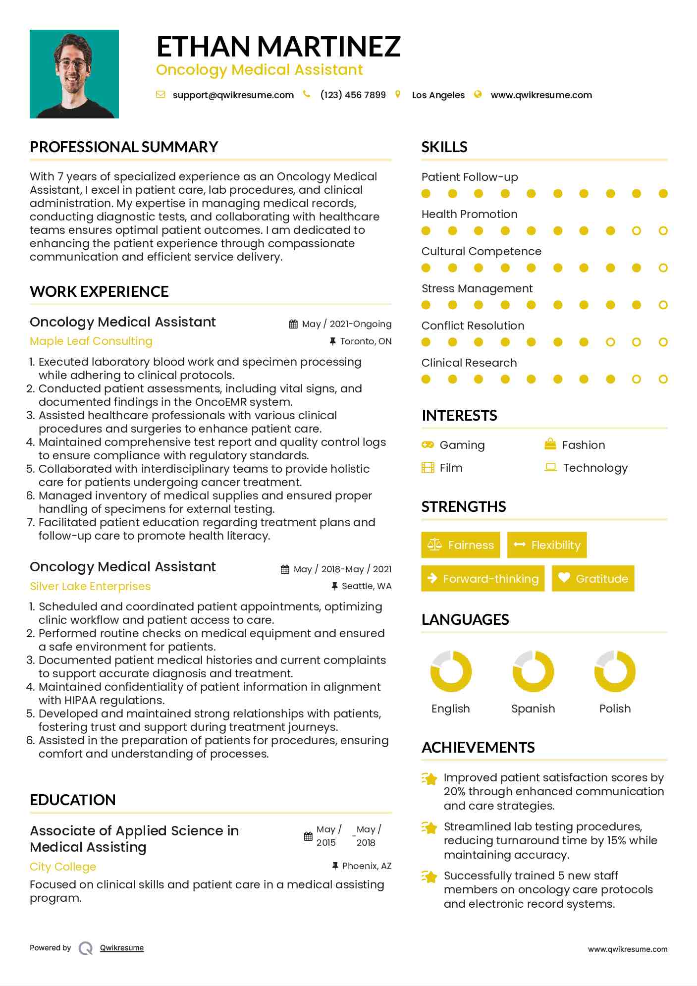 Oncology Medical Assistant Resume Model
