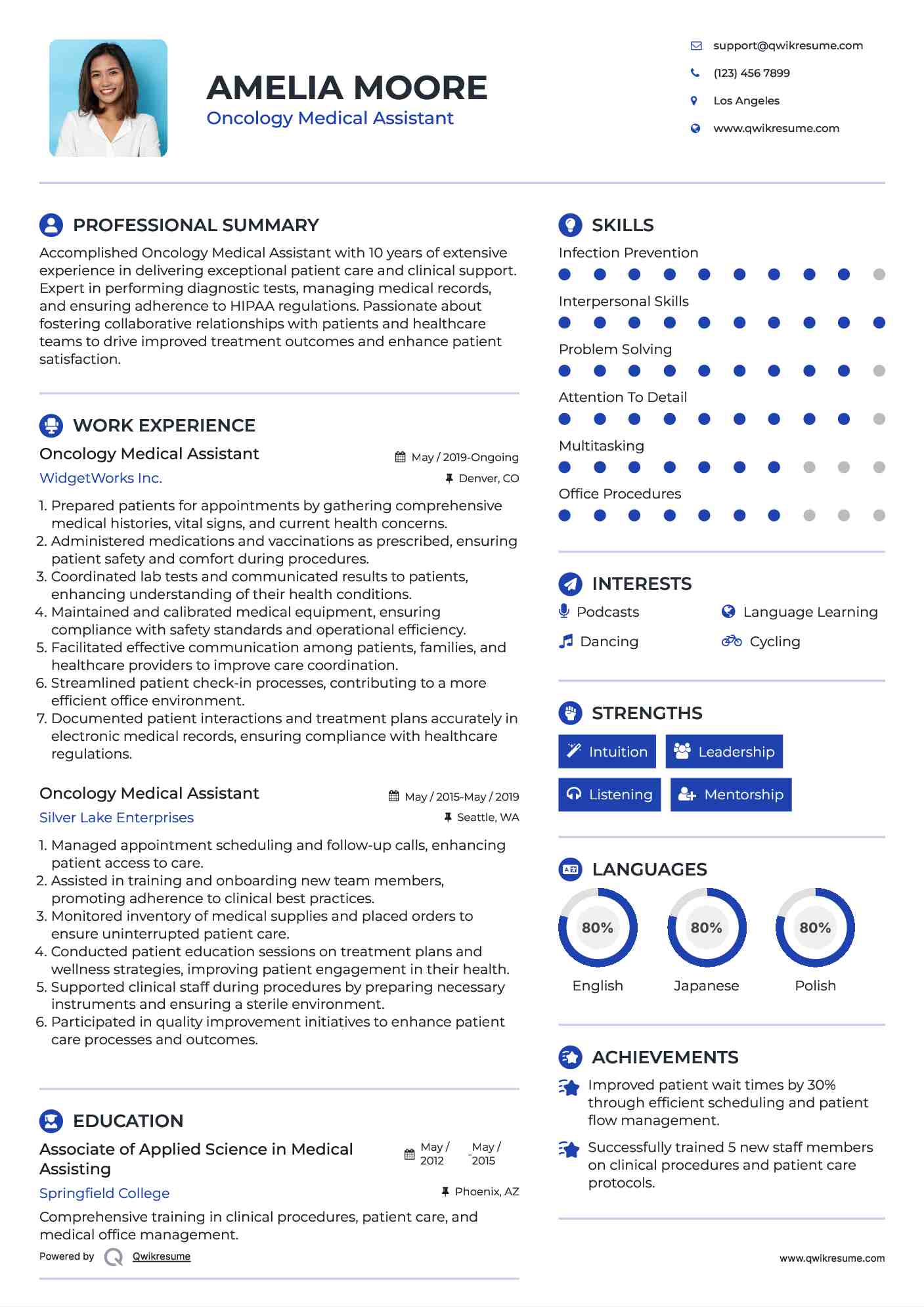 Oncology Medical Assistant Resume Model