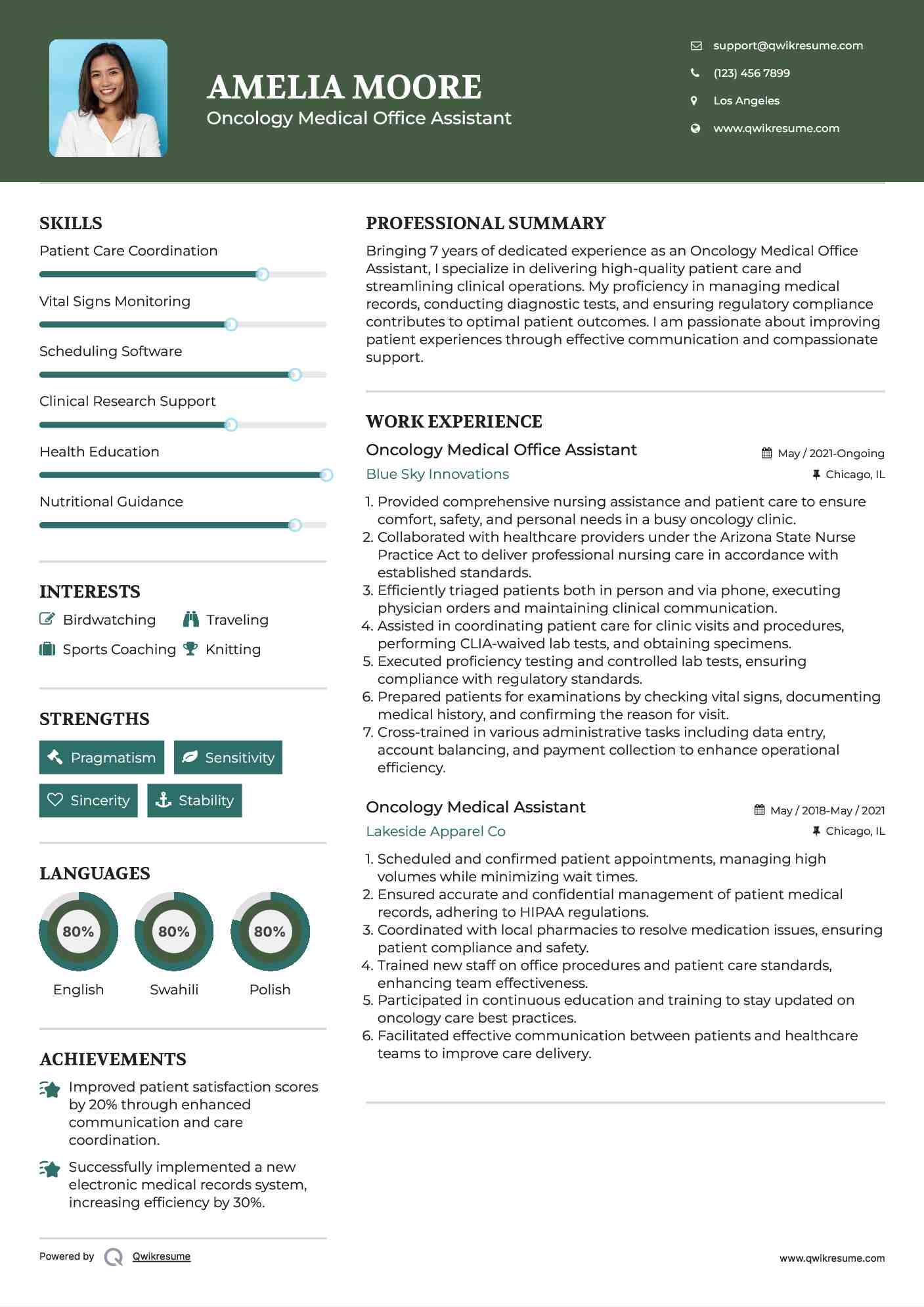 Oncology Medical Office Assistant Resume Template