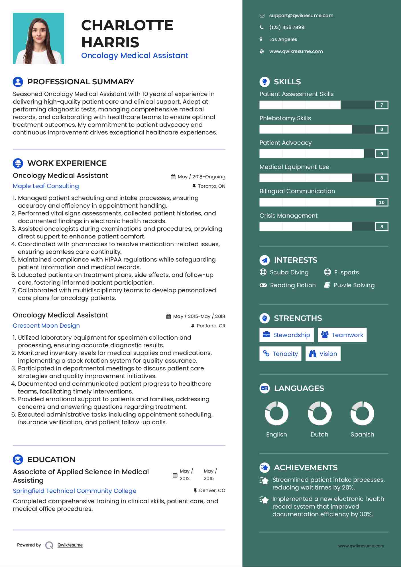 Oncology Medical Assistant Resume Template