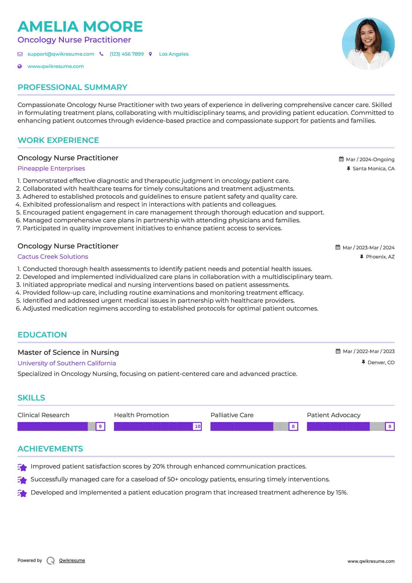 Oncology Nurse Practitioner Resume Sample