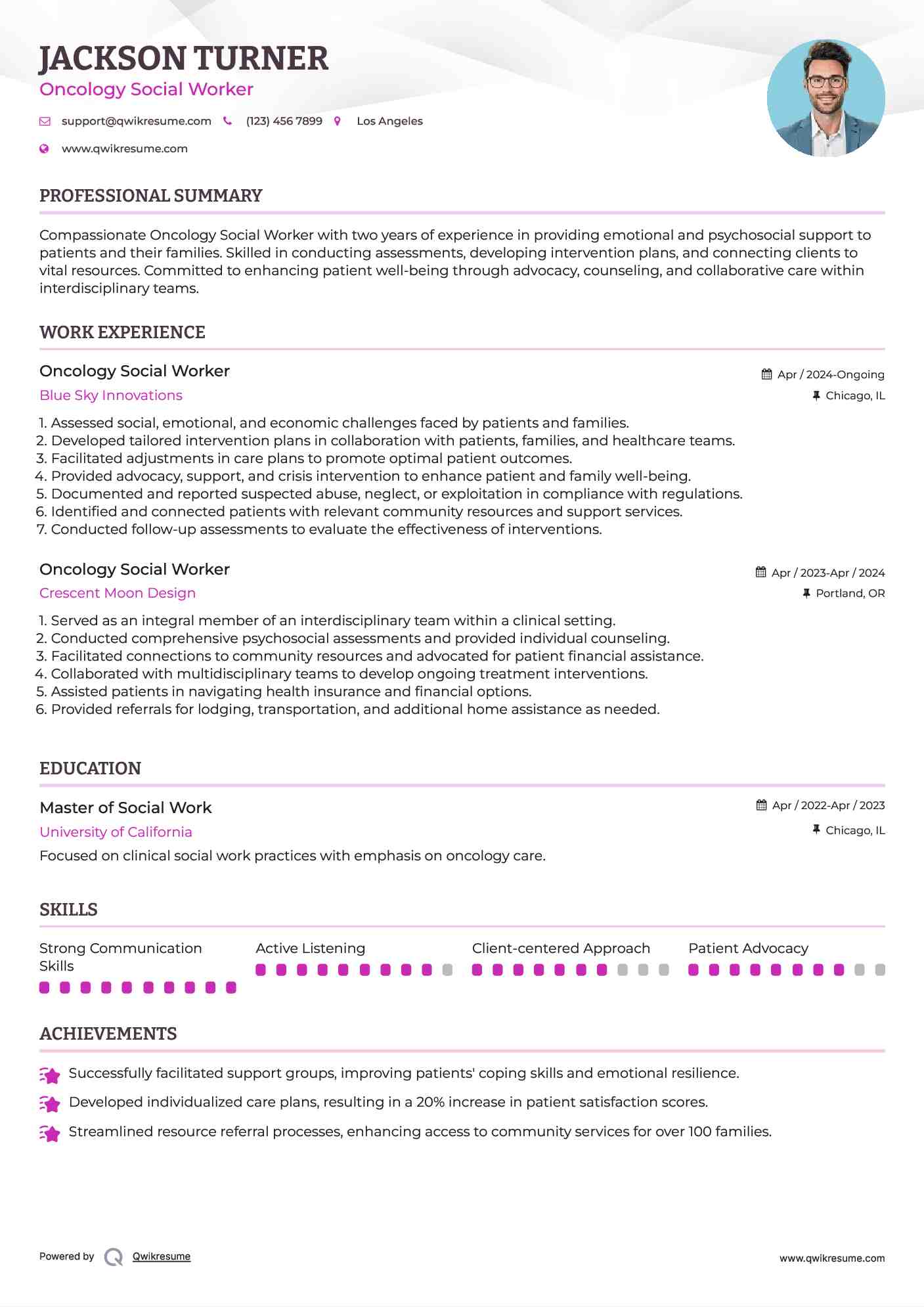 Oncology Social Worker Resume Sample