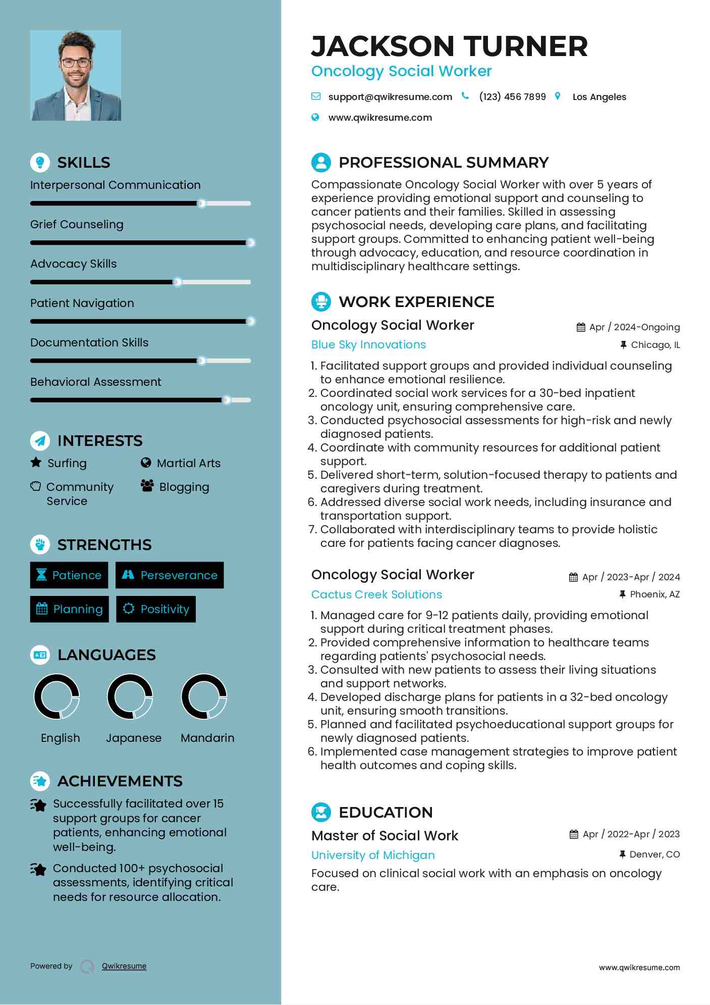 Oncology Social Worker Resume Model