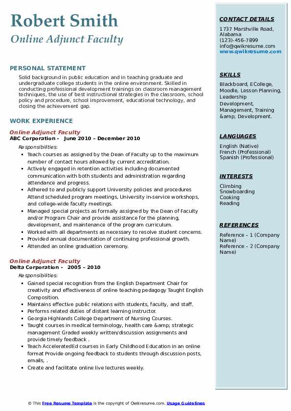 Adjunct Professor Resume Samples - Online Adjunct Faculty 1632385251 Pdf 