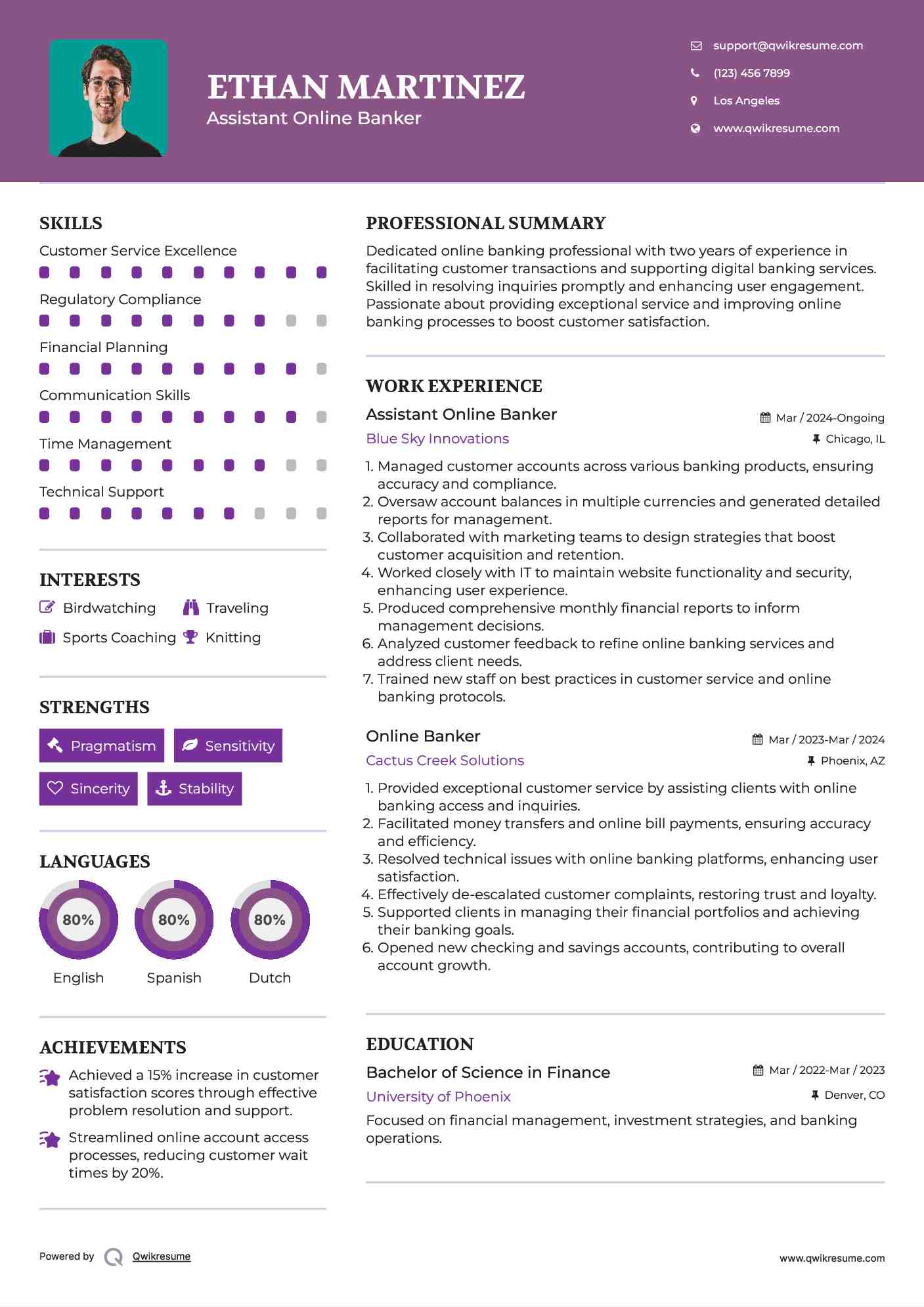Assistant Online Banker Resume Template