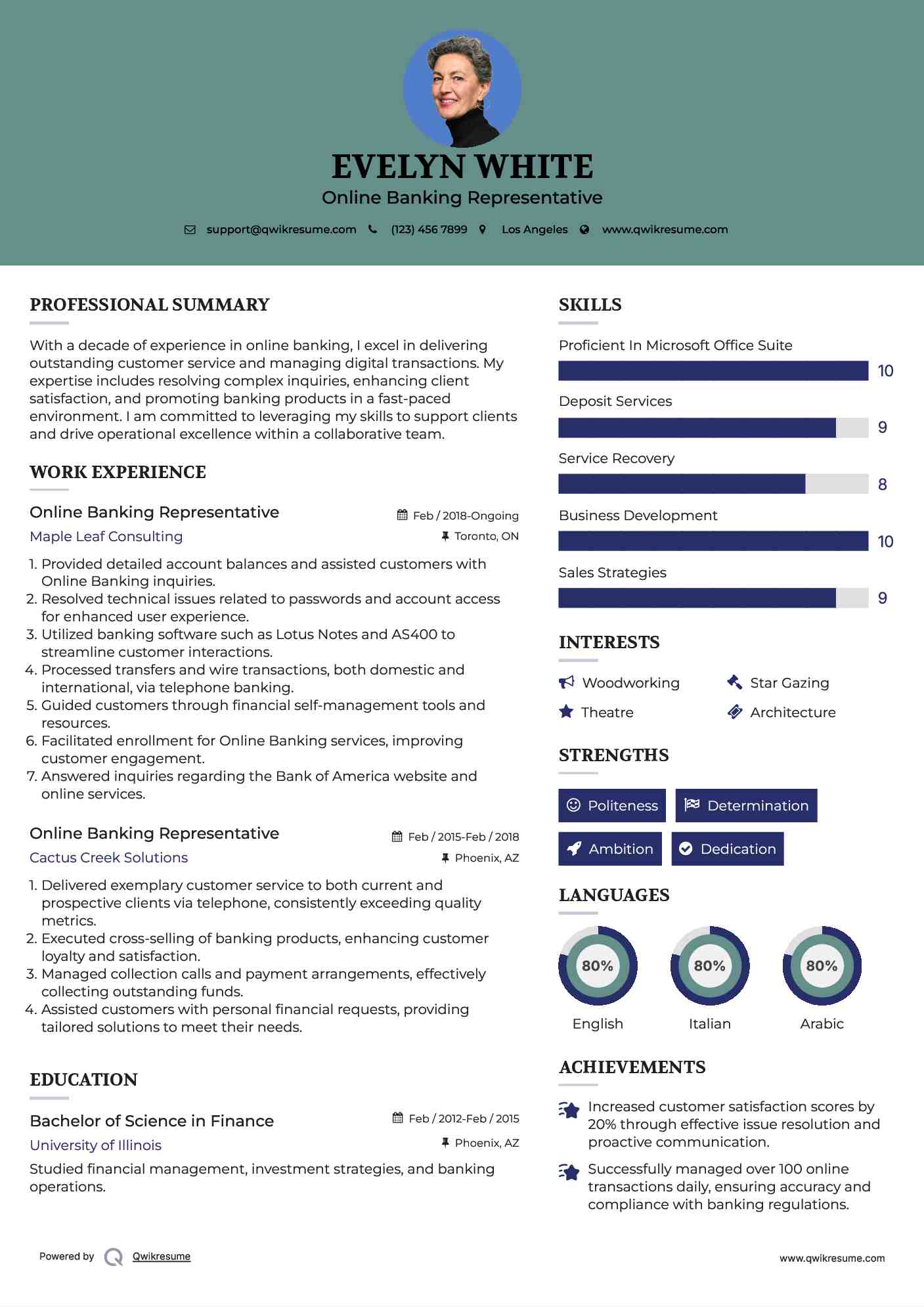 Online Banking Representative Resume Template