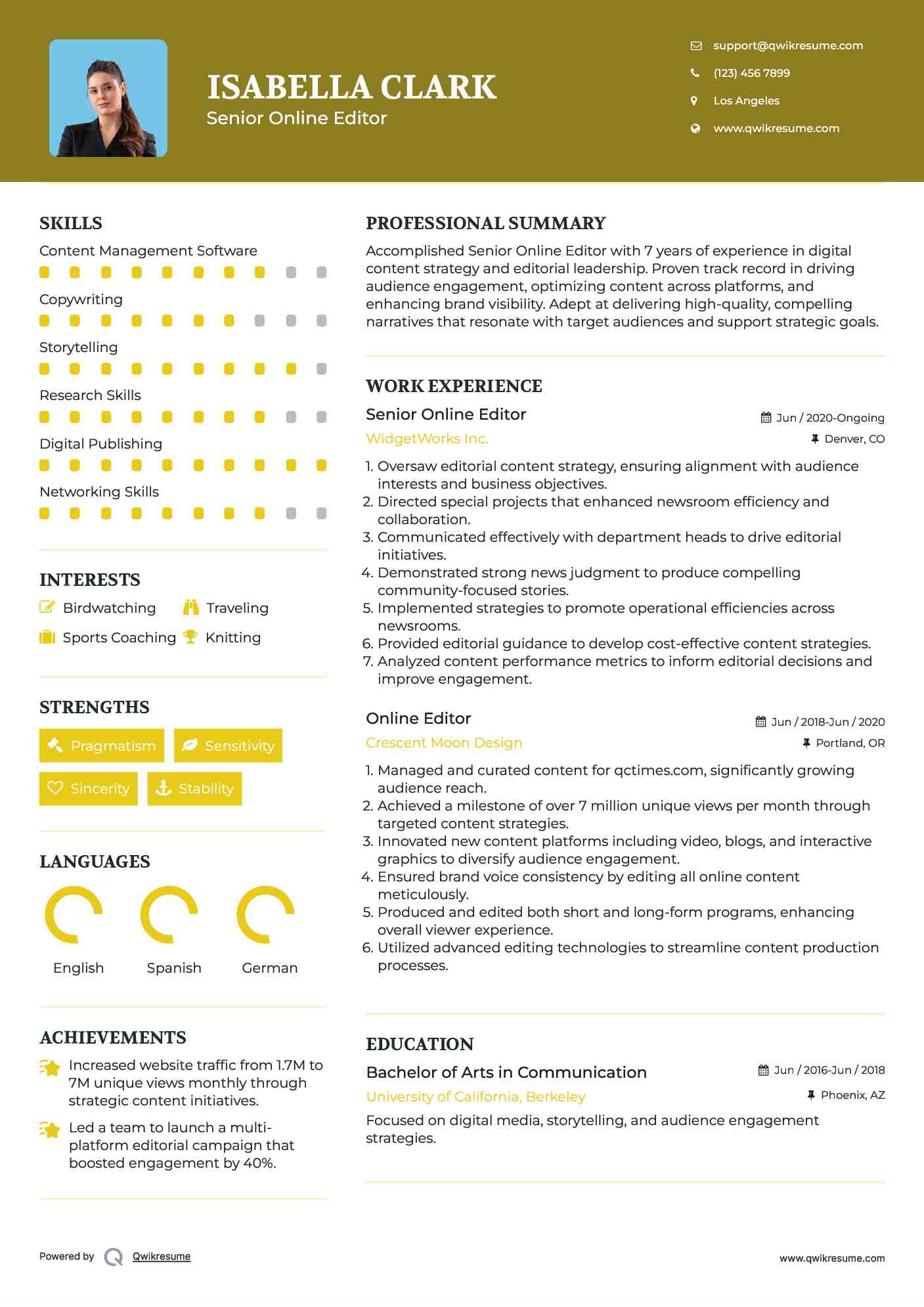 Senior Online Editor  Resume Format