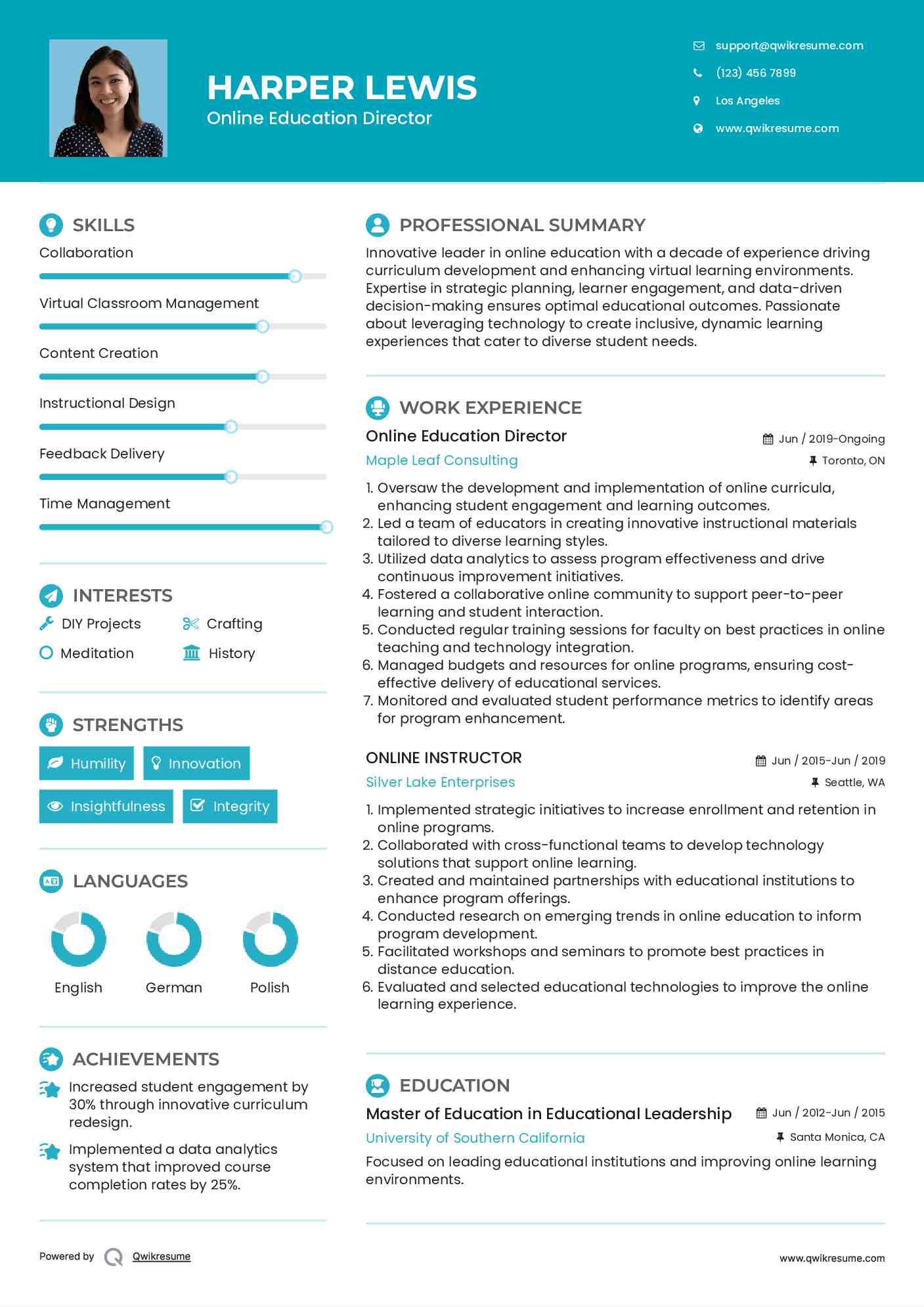 Online Education Director Resume Example