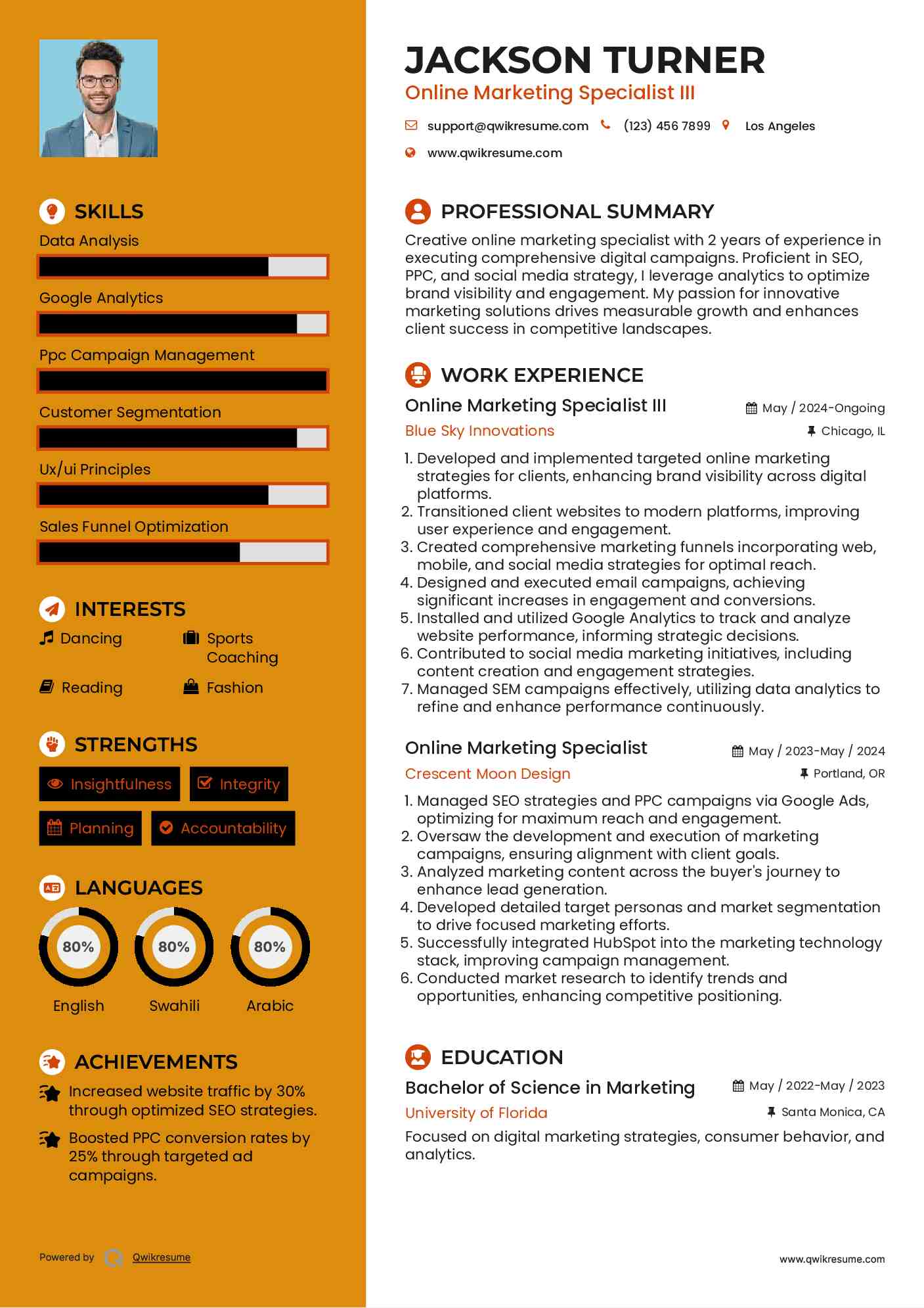 Online Marketing Specialist III Resume Template
