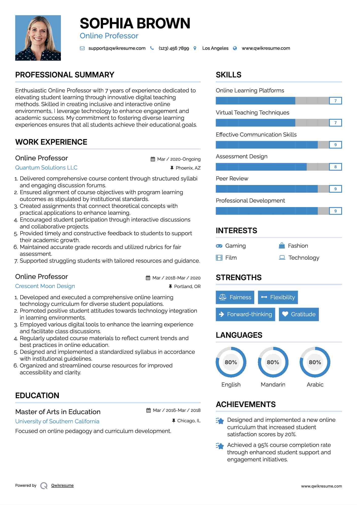 Online Professor Resume Sample