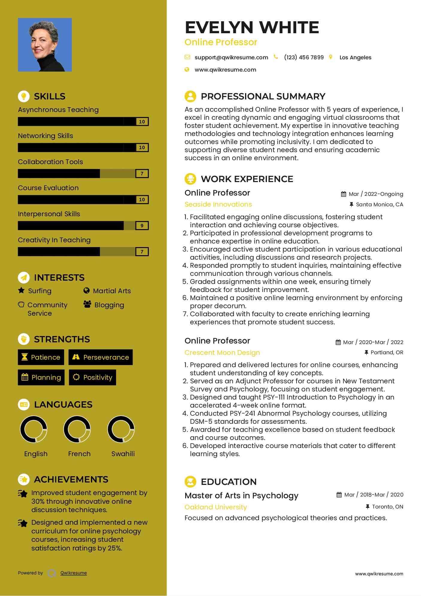 Online Professor Resume Format