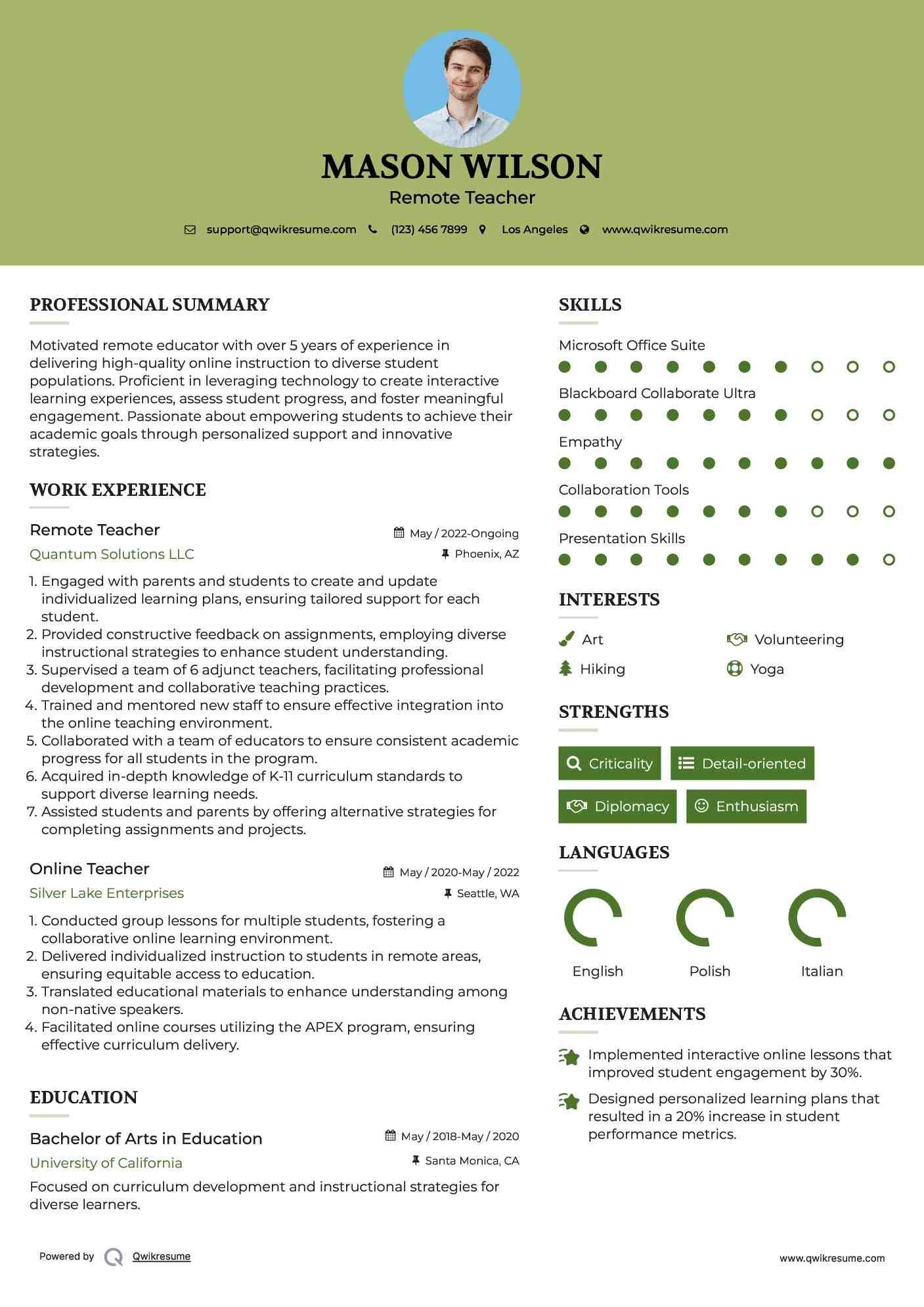 Remote Teacher Resume Sample